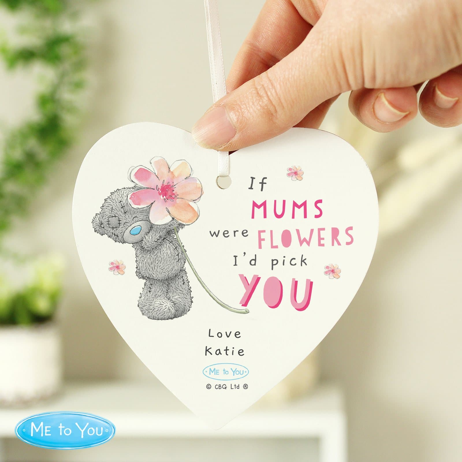 Personalised Me to You If Were Flowers wooden heart with ribbon