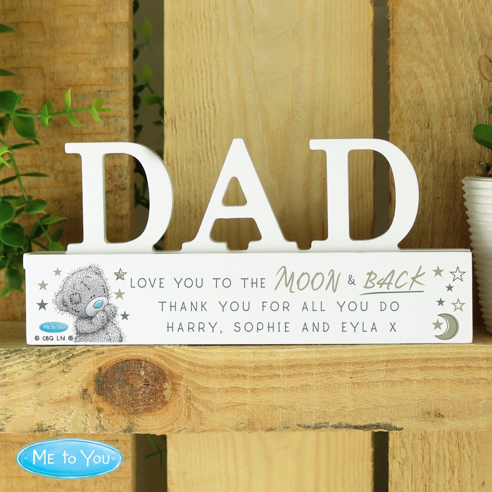 Wooden Moon and Back ornament for dad with personalised text