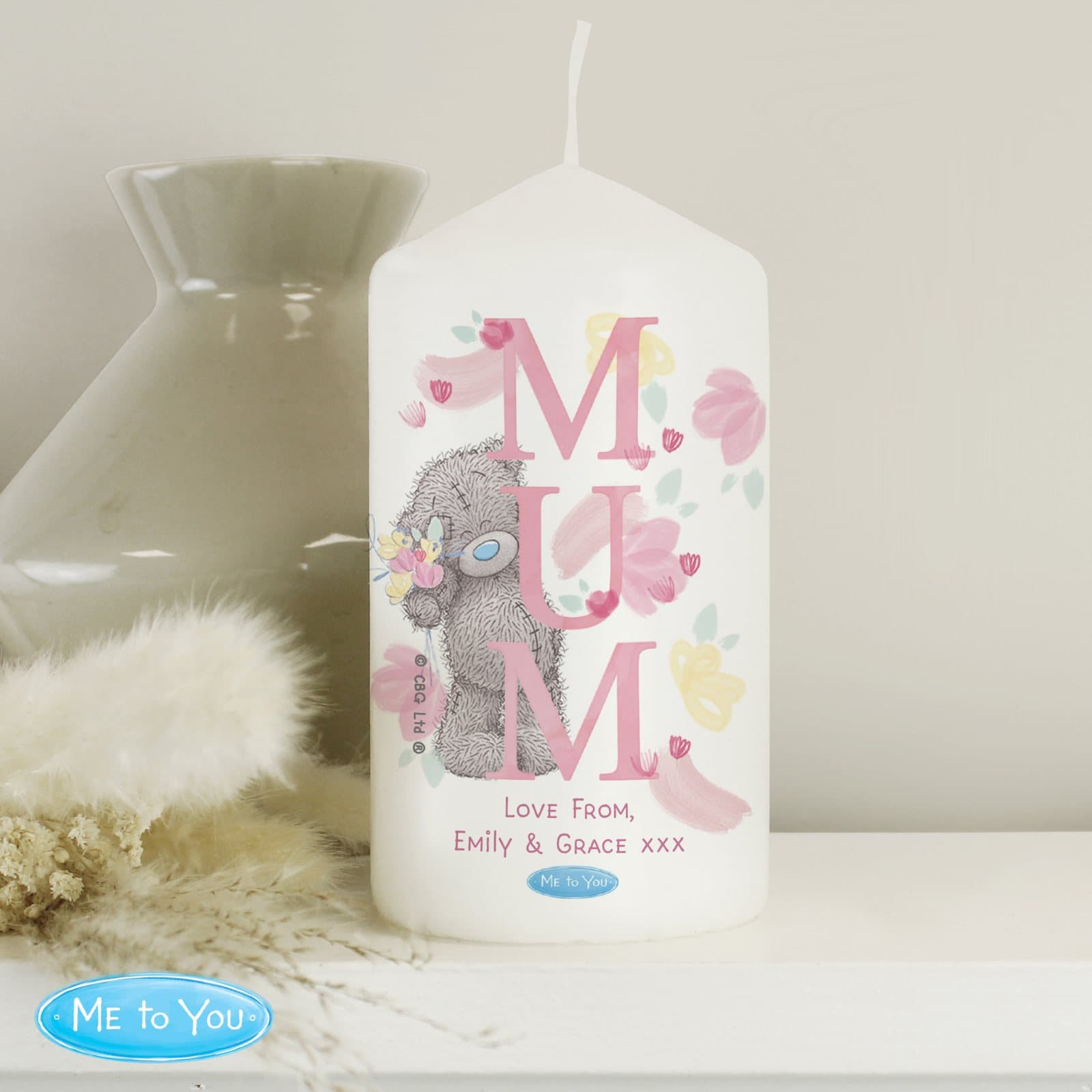 Me to You MUM pillar candle presented in an organza bag
