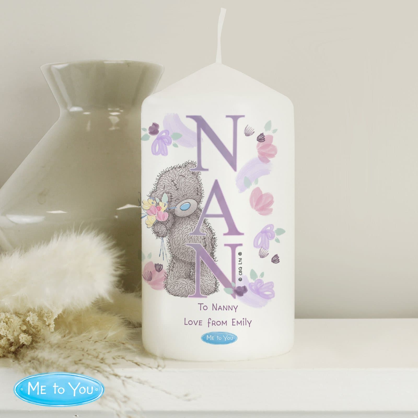 Me to You NAN pillar candle presented in an organza bag