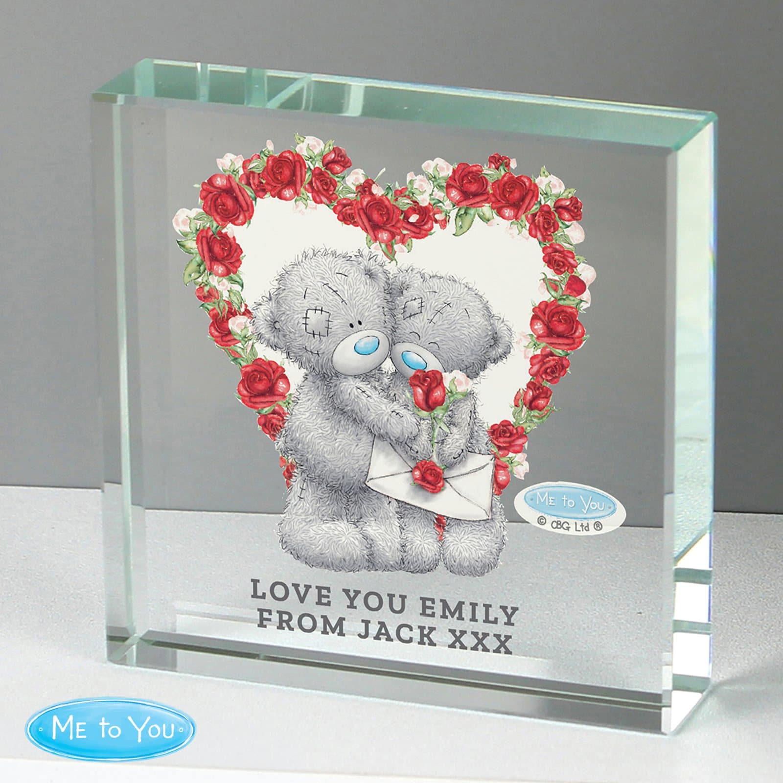 Personalised Me to You rose heart crystal token