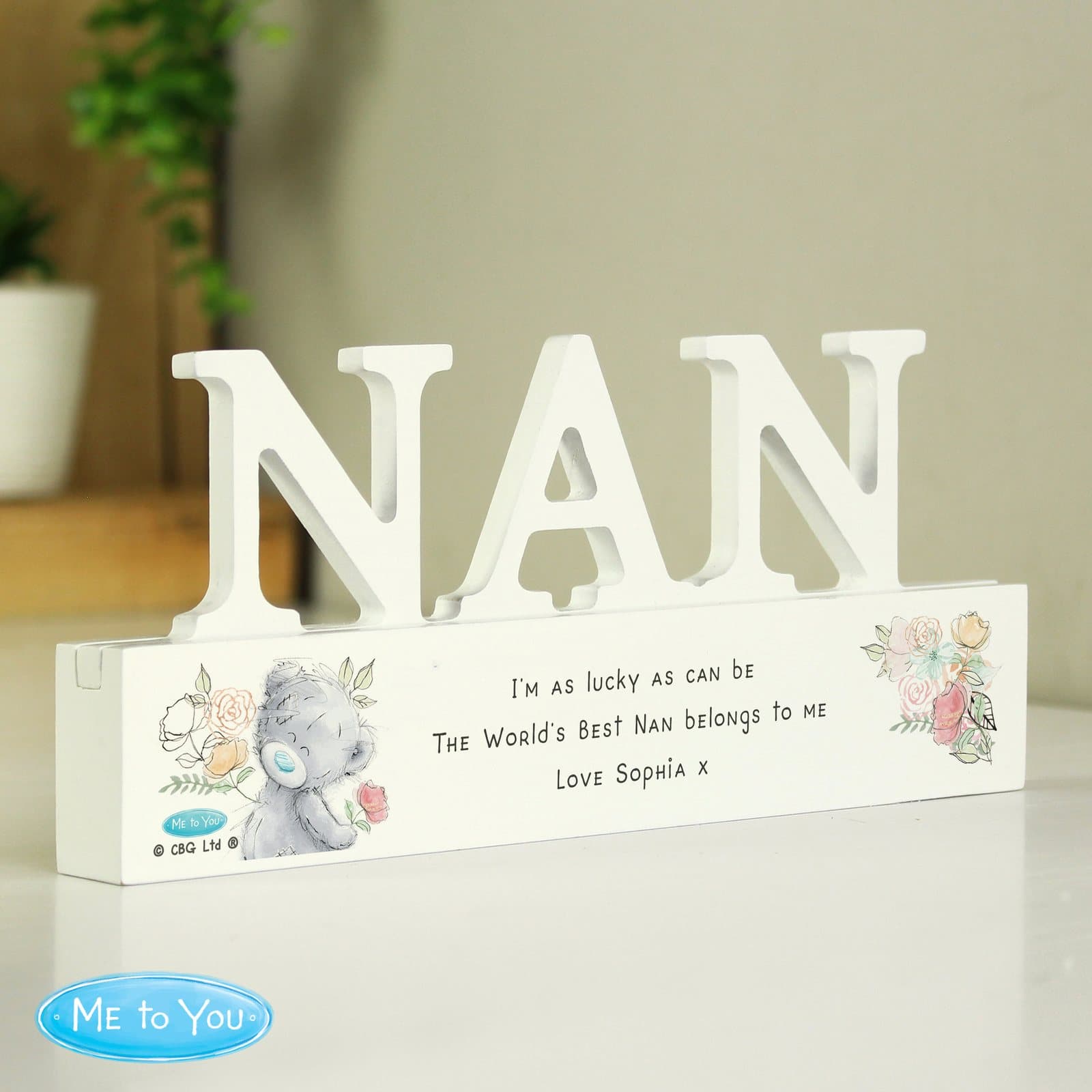 Personalised Me To You wooden Nan ornament with three lines of text