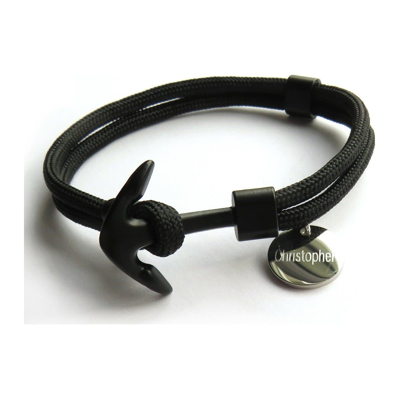 Black anchor bracelet in nylon paracord with a stainless steel charm