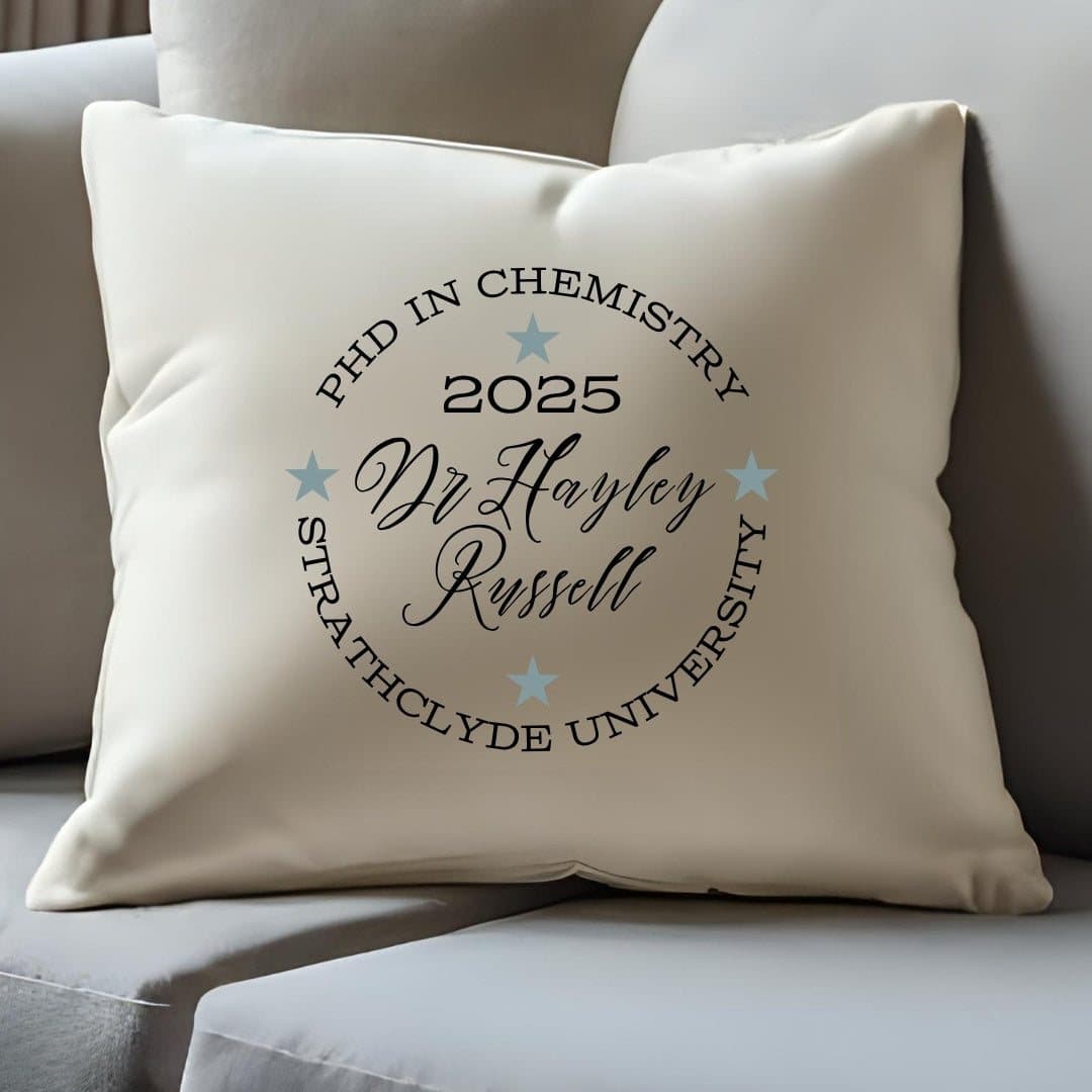 Cream linen-look personalised cushion, square, with name, year and message