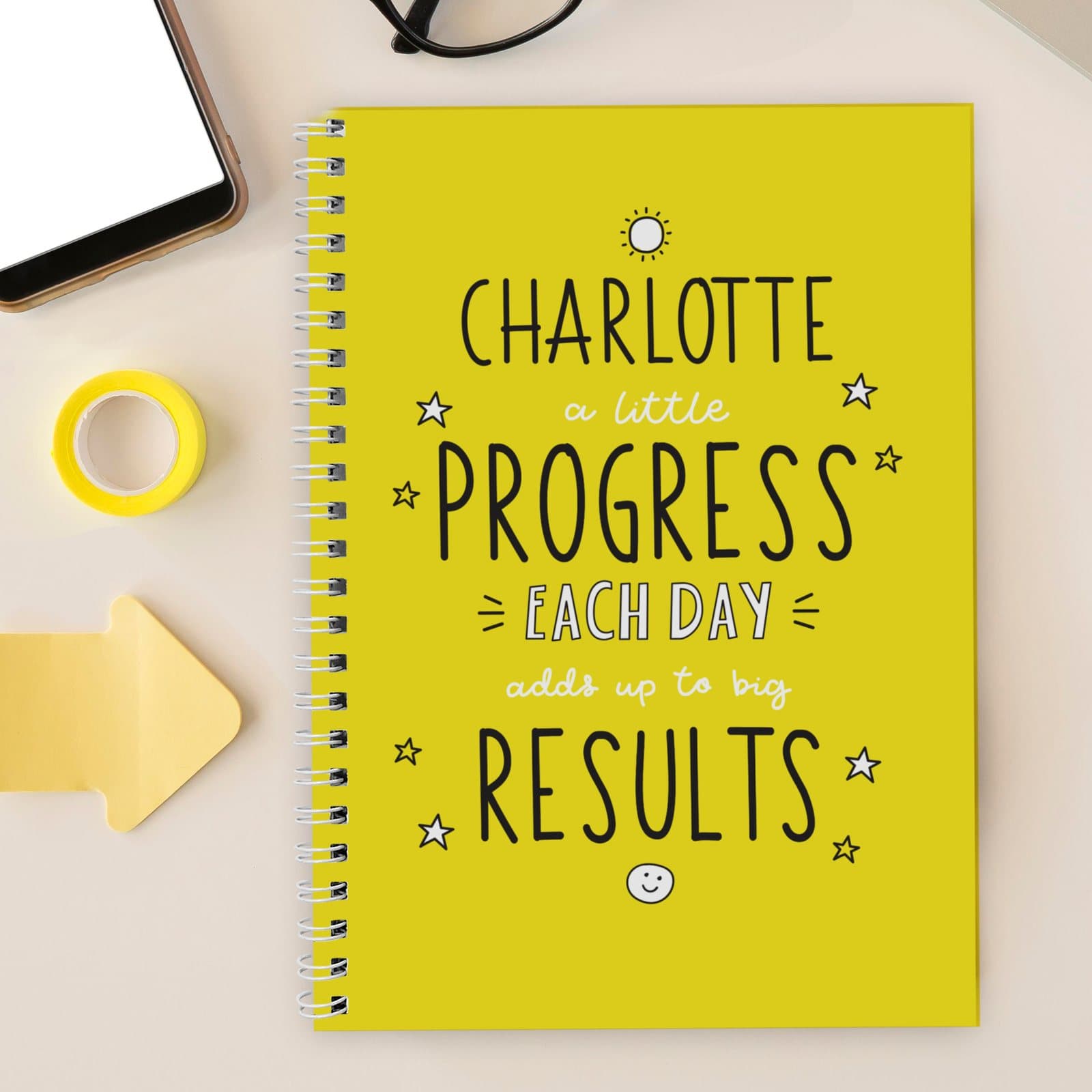 Colourful mindfulness A5 journal personalised with a name on the cover