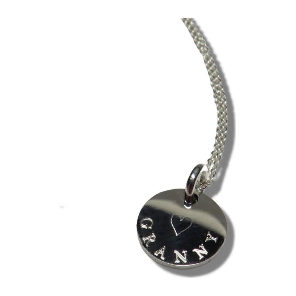 Personalised mini disc necklace with a heart symbol on a sterling silver chain