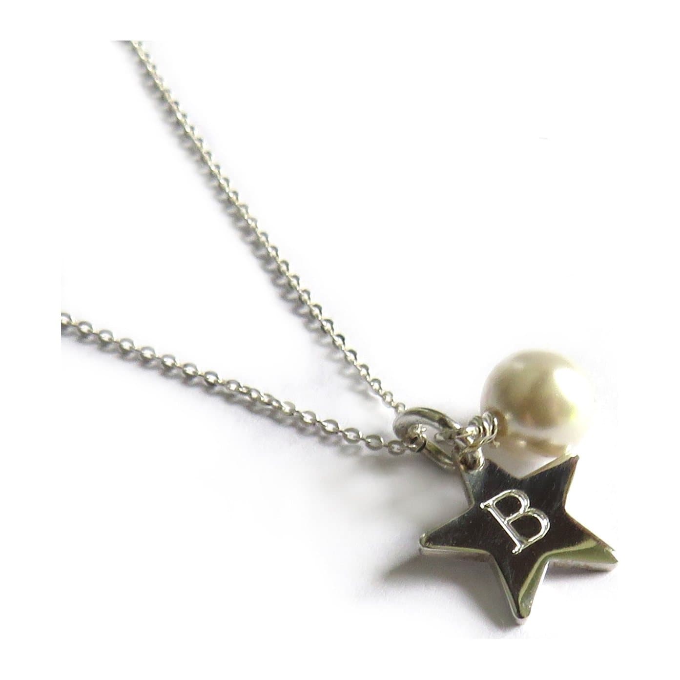 Personalised mini silver star and pearl necklace on a fine silver chain