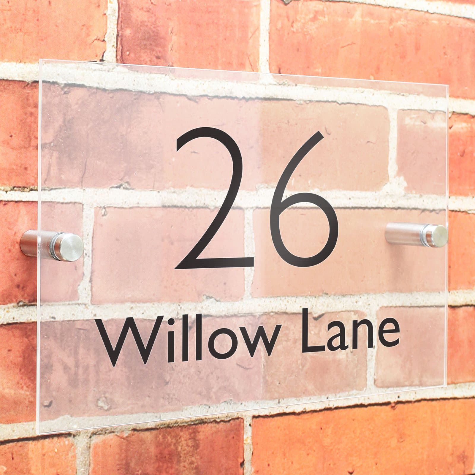 Personalised modern acrylic house sign with house number and text