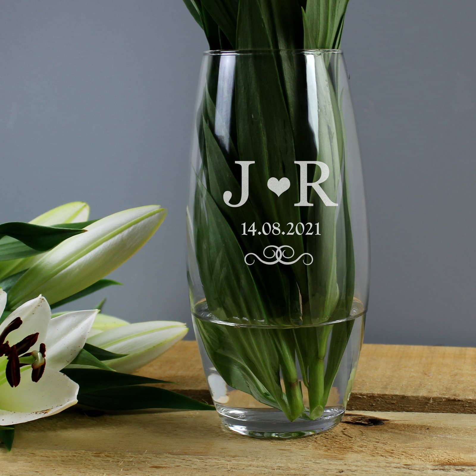 Personalised monogram bullet vase with a heart design
