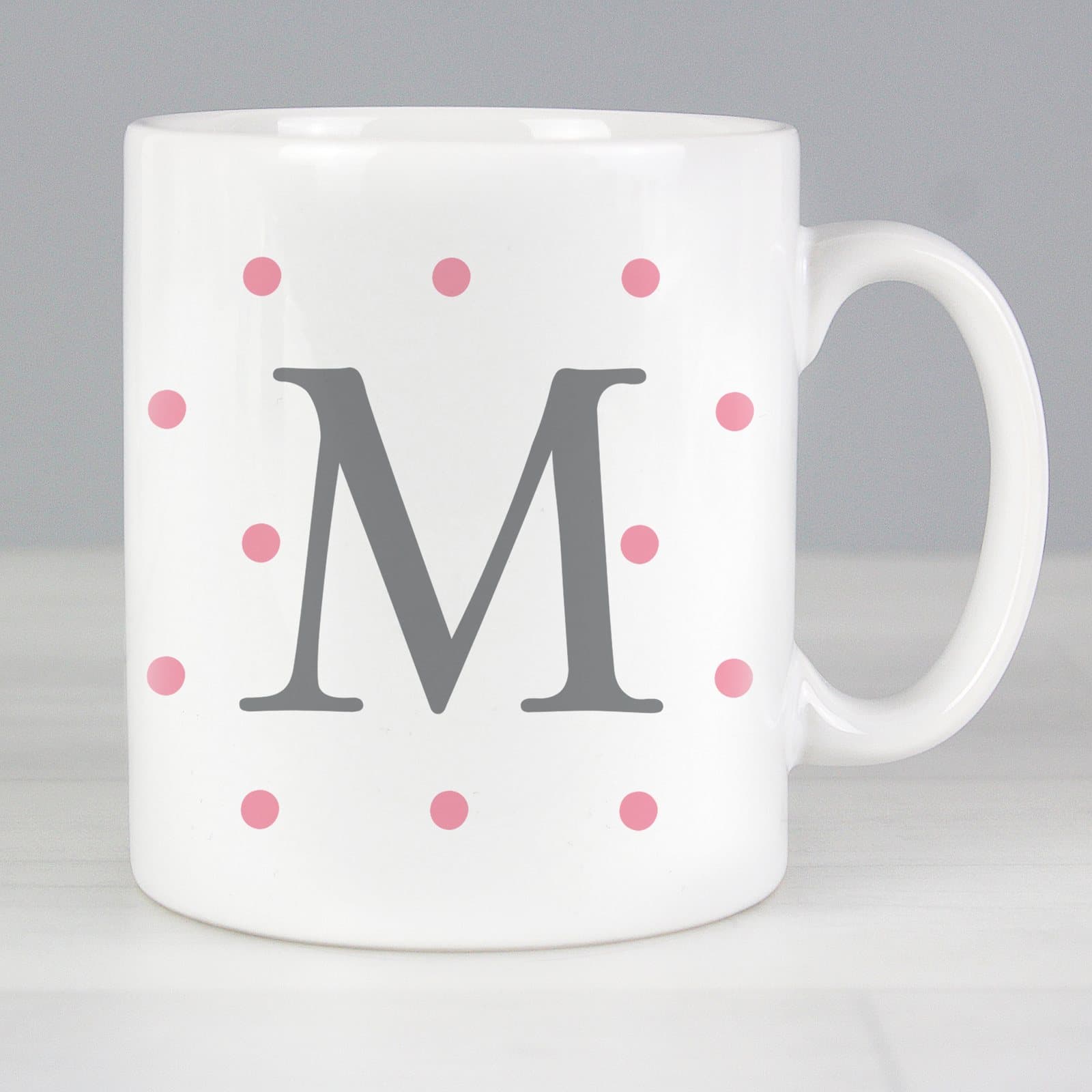 Personalised monogram pink spot ceramic mug