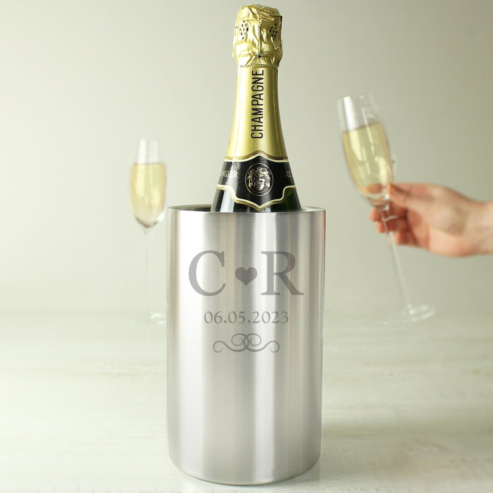 Personalised monogram brushed stainless steel wine cooler