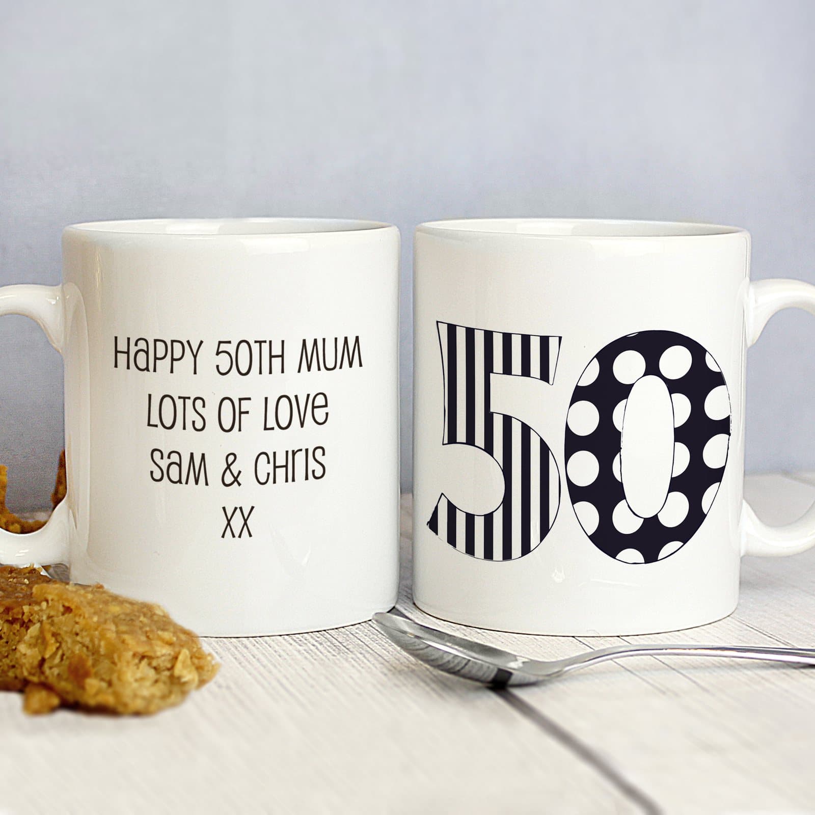 Personalised monotone numbers ceramic mug in black and white