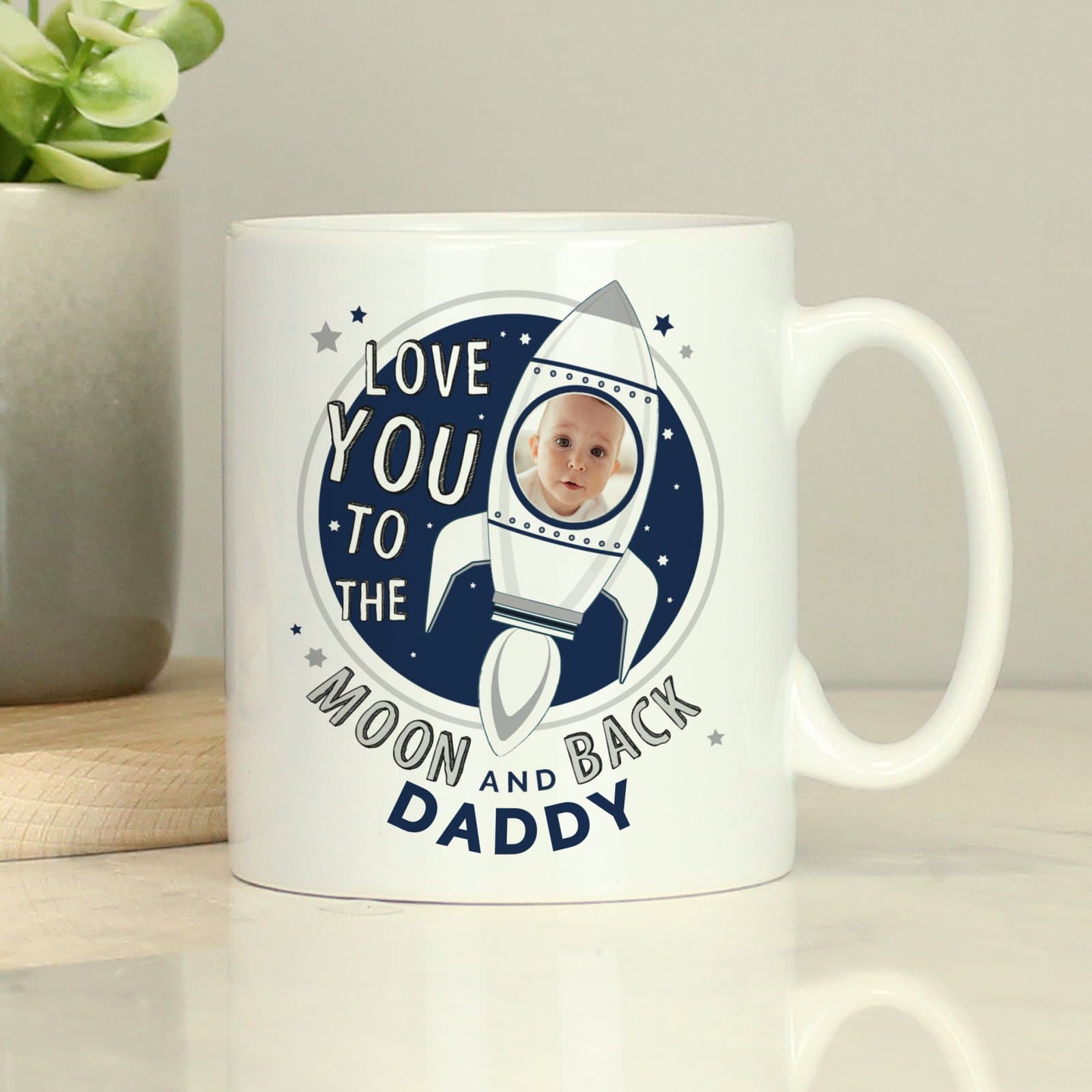 Ceramic photo mug with Love you to the moon and back text