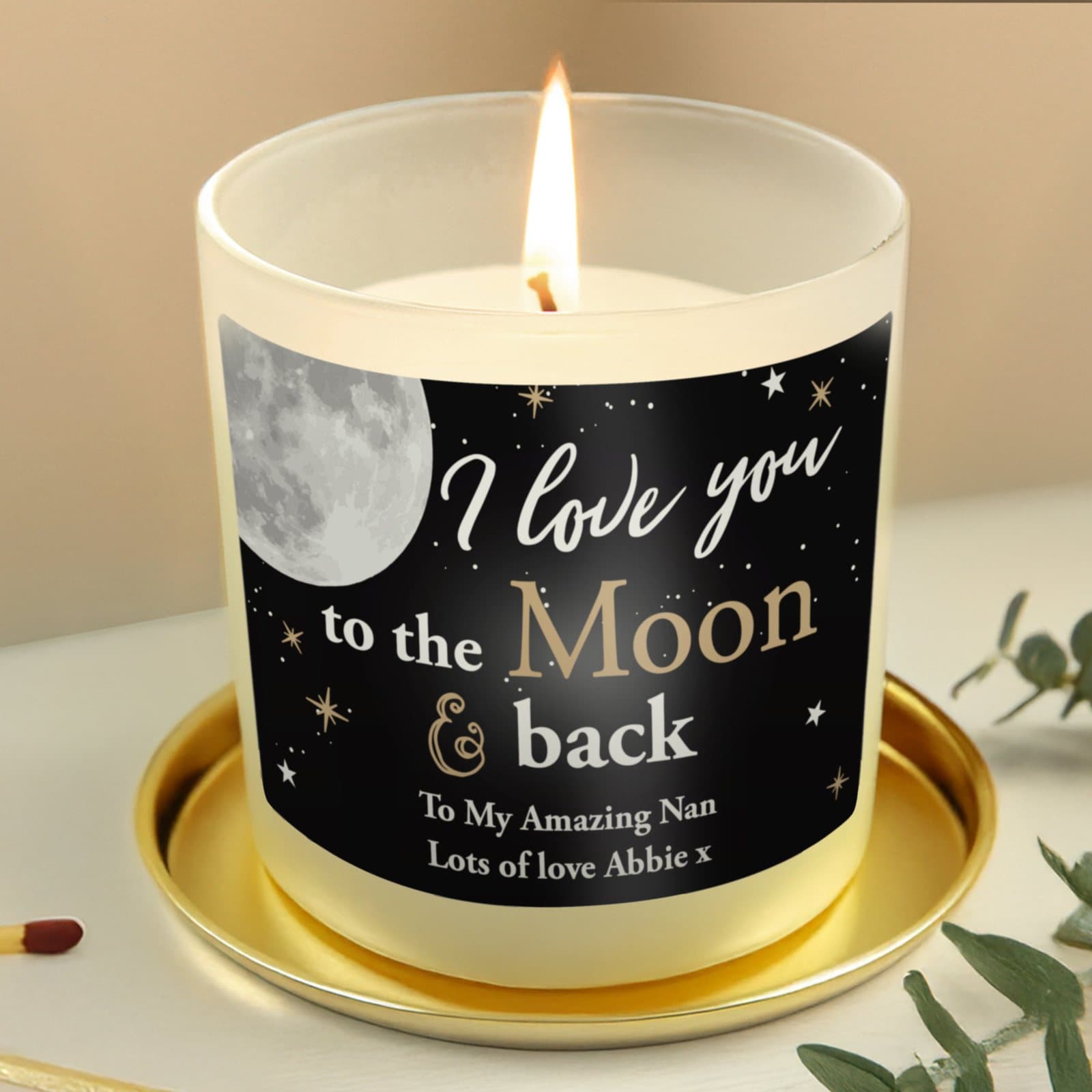 Moon and back vanilla scented jar candle with moon and stars