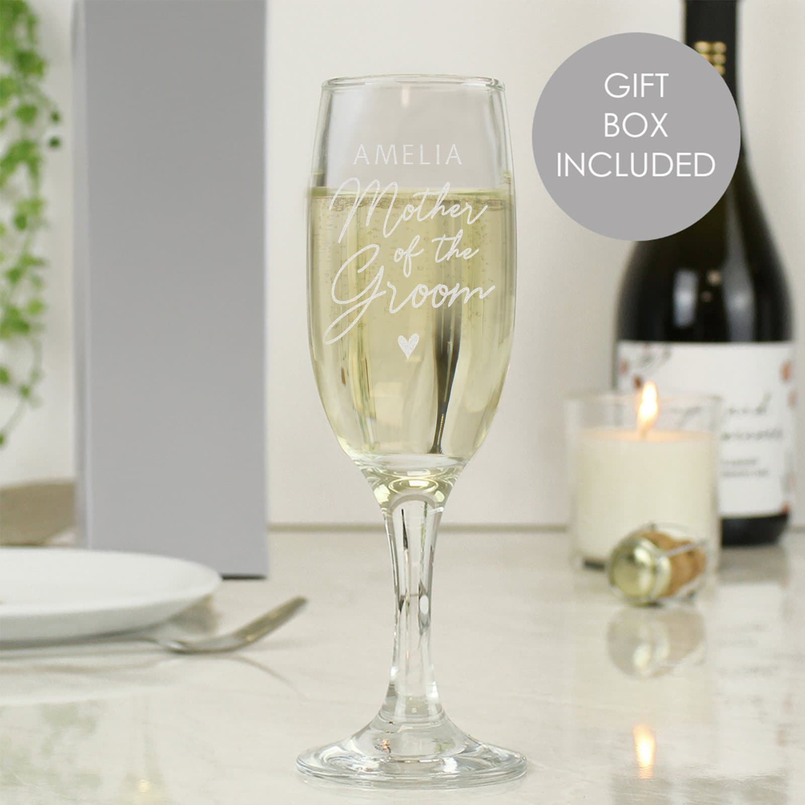 Mother of the Groom flute glass with a personalised name