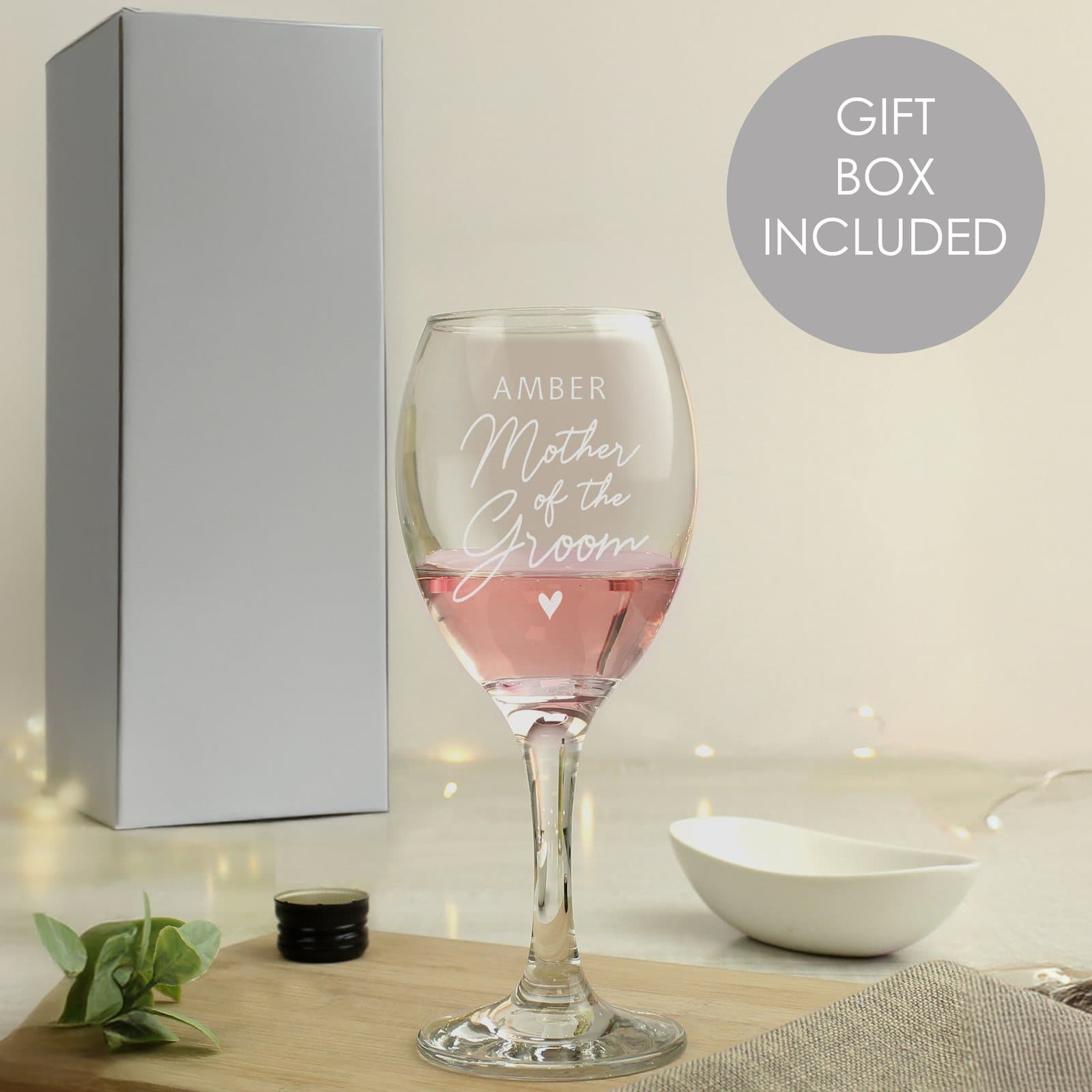 Mother of the Groom wine glass with a personalised name