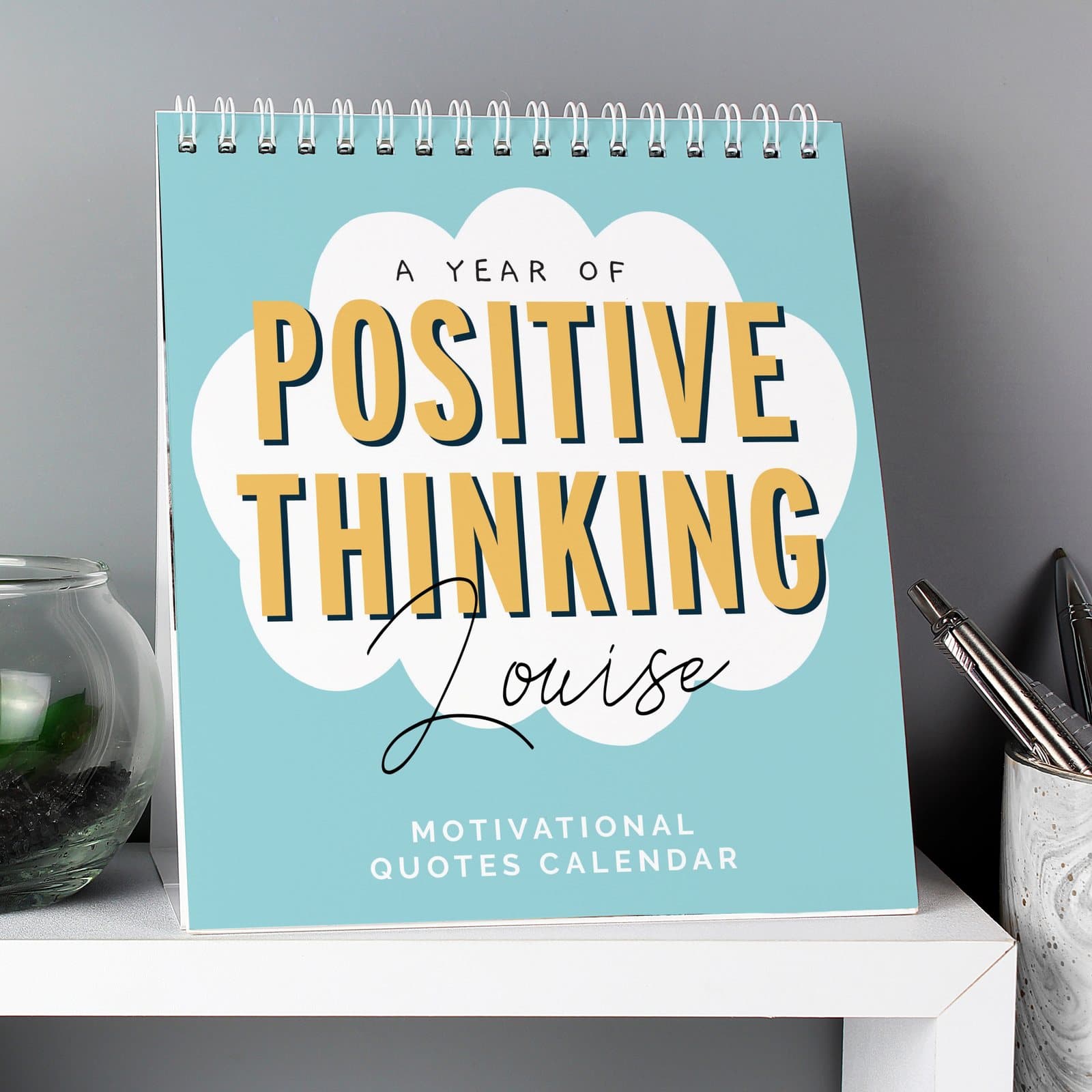 Personalised motivational quotes desk calendar with a name on the cover