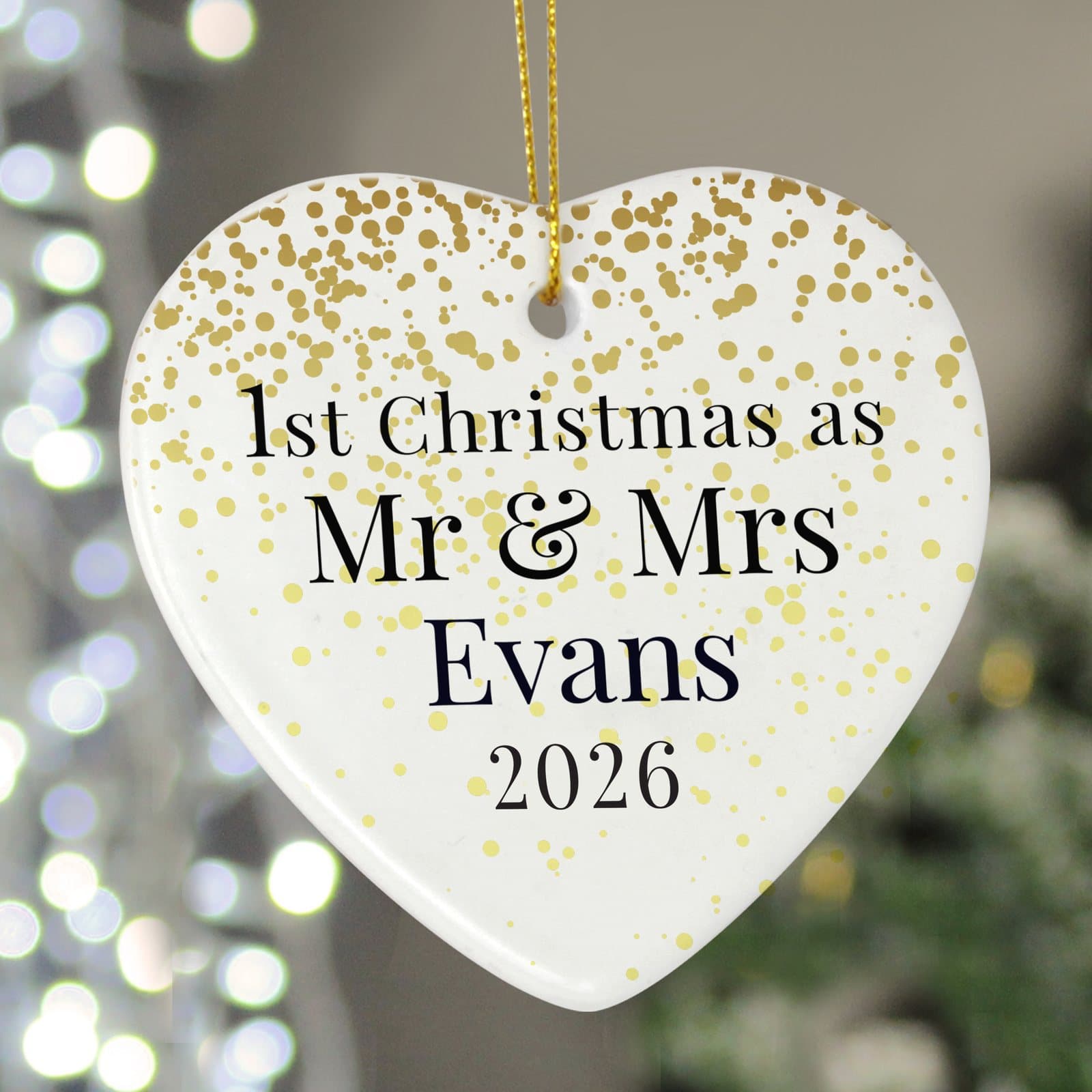Mr and Mrs 1st Christmas ceramic heart decoration