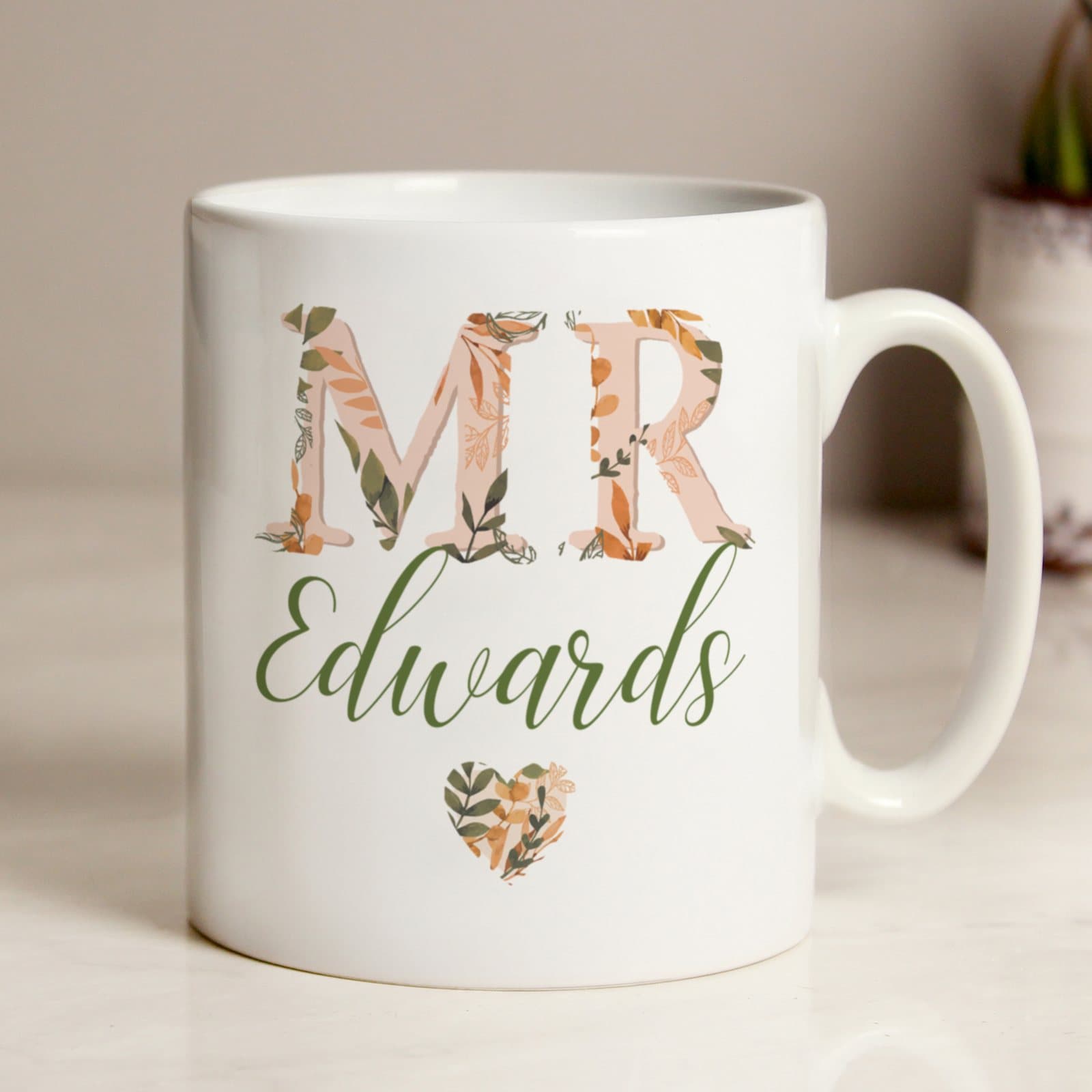 Autumnal Mr ceramic mug personalised with a surname