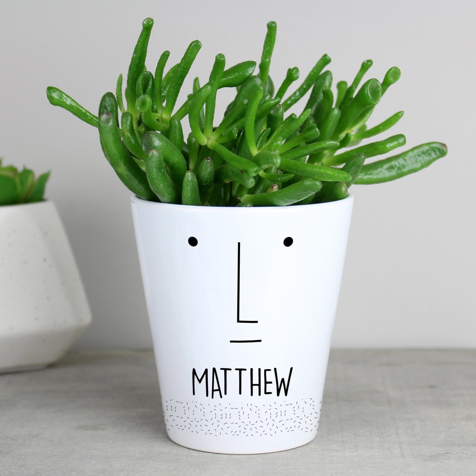 Ceramic Mr Face plant pot personalised with a name