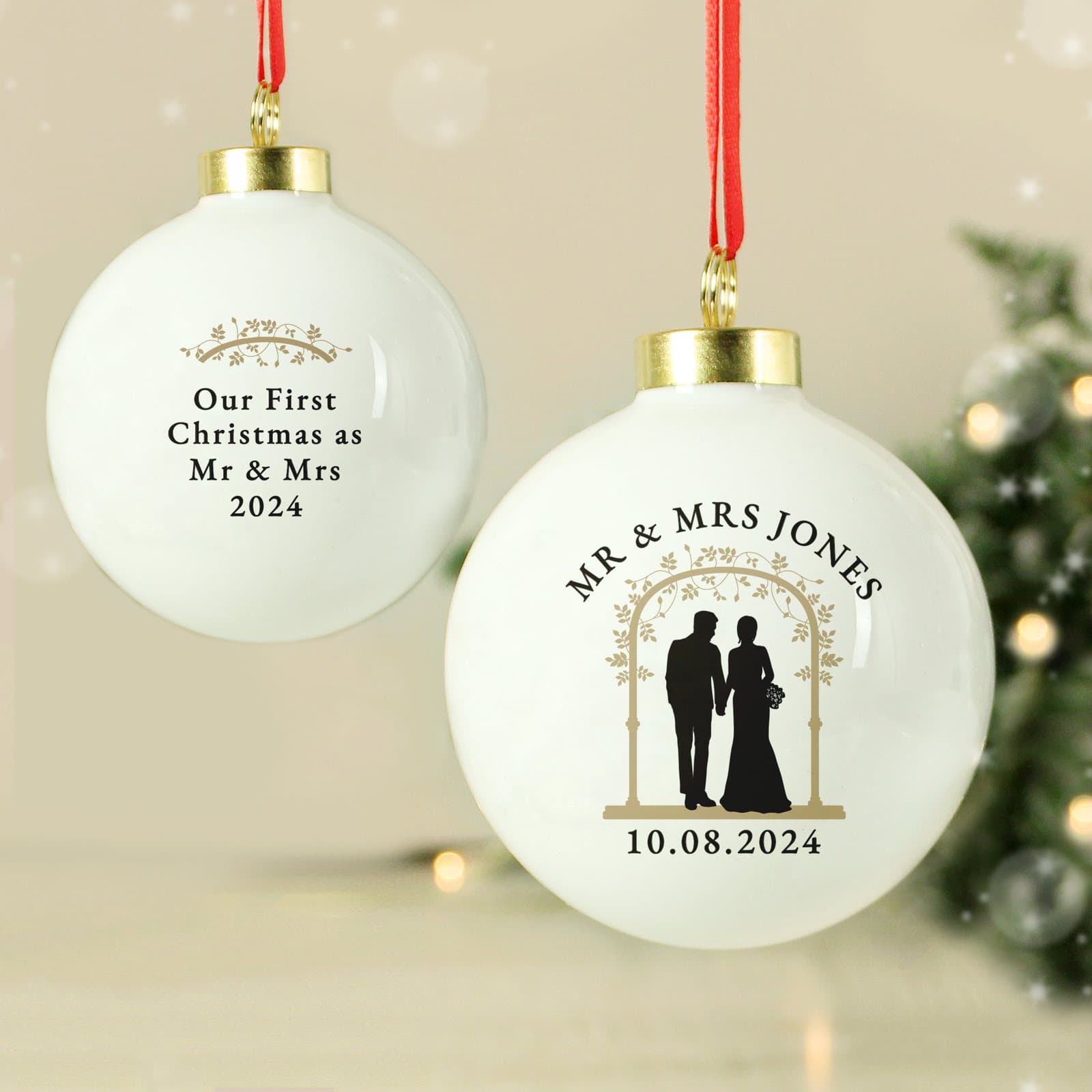 Personalised Mr & Mrs Christmas bauble keepsake