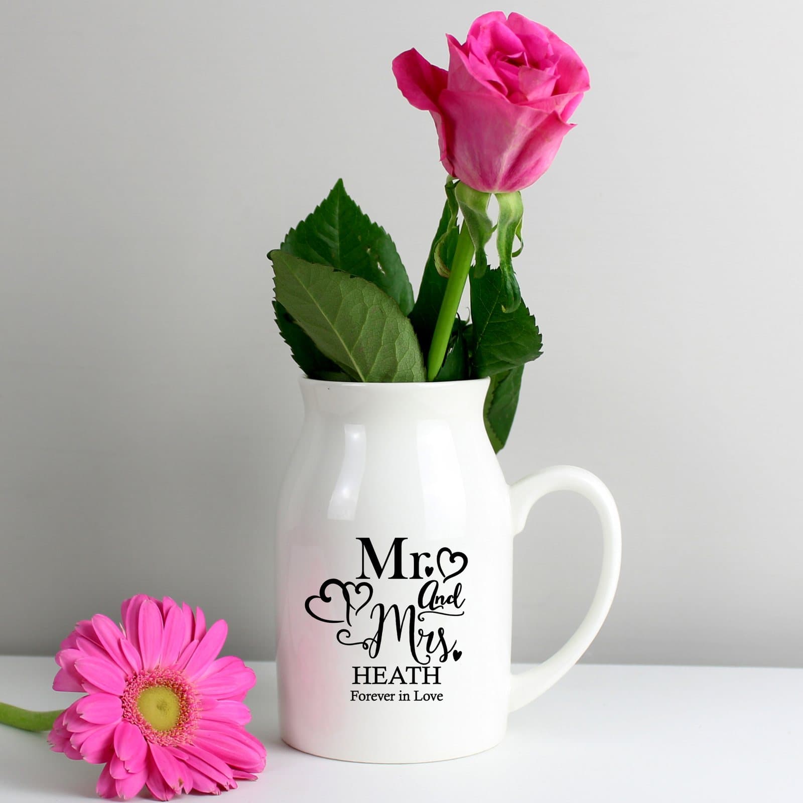 Ceramic Mr & Mrs flower jug vase with personalised surname