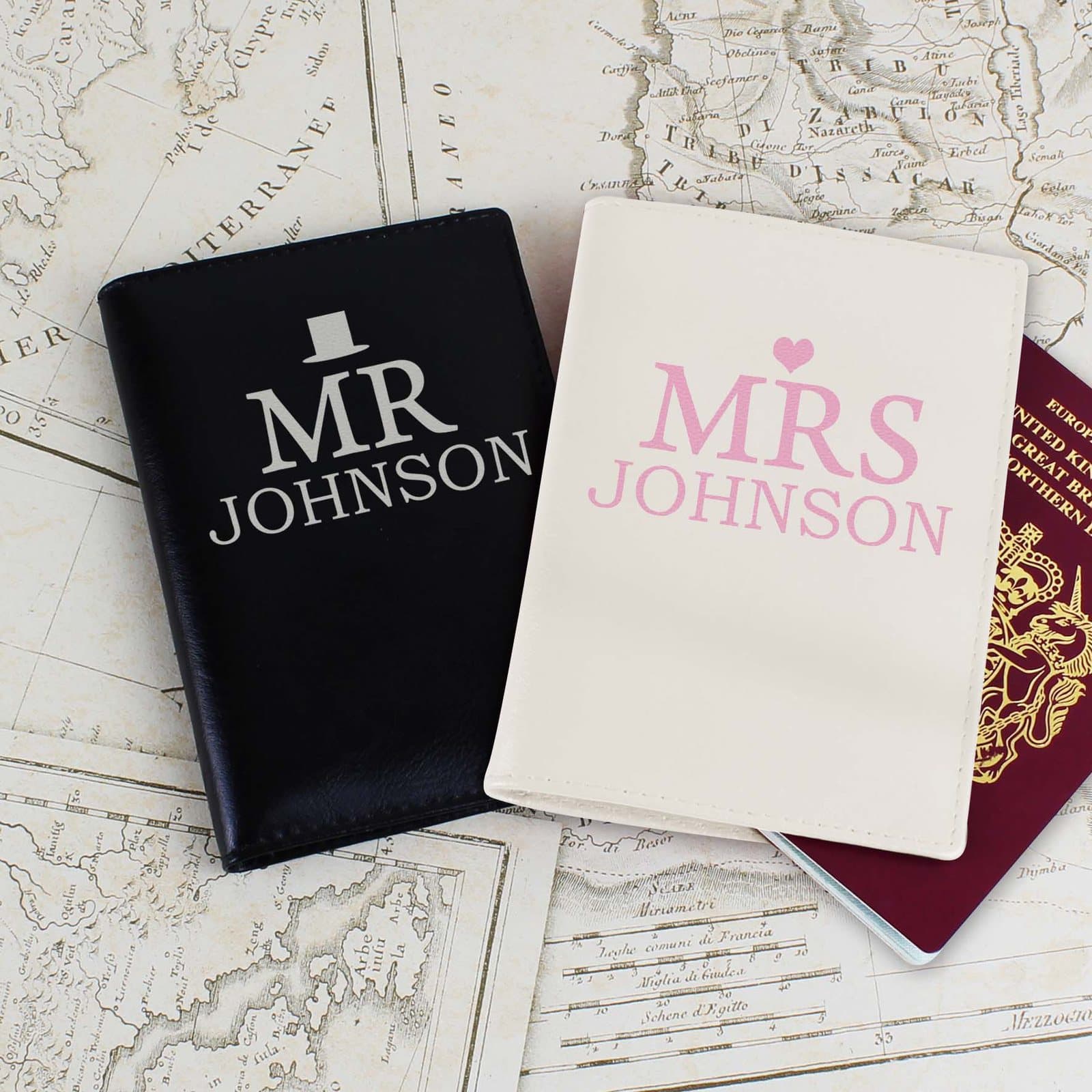 Black and cream leather Mr and Mrs passport holders