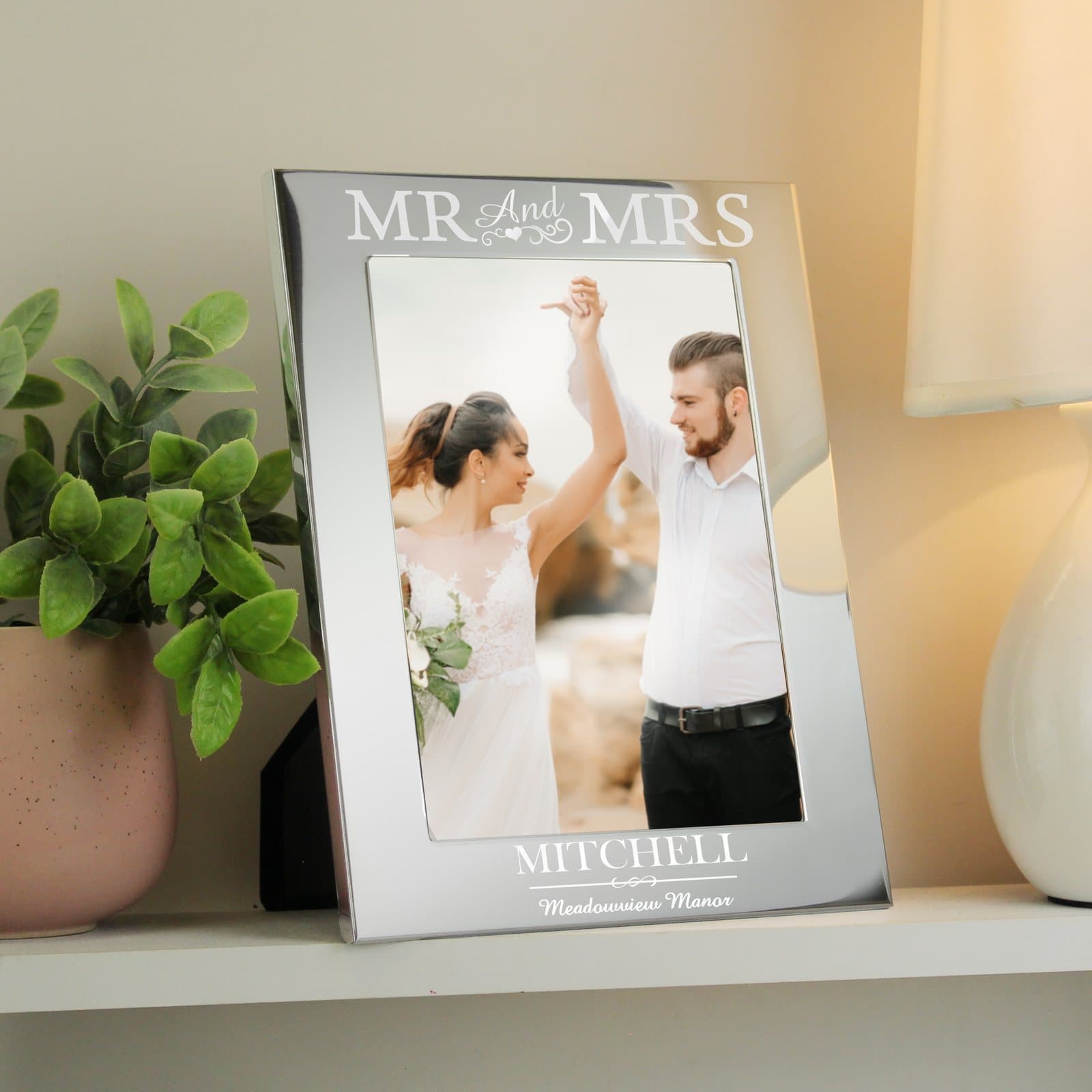 Silver aluminium Mr and Mrs photo frame for a 5x7 inch photo