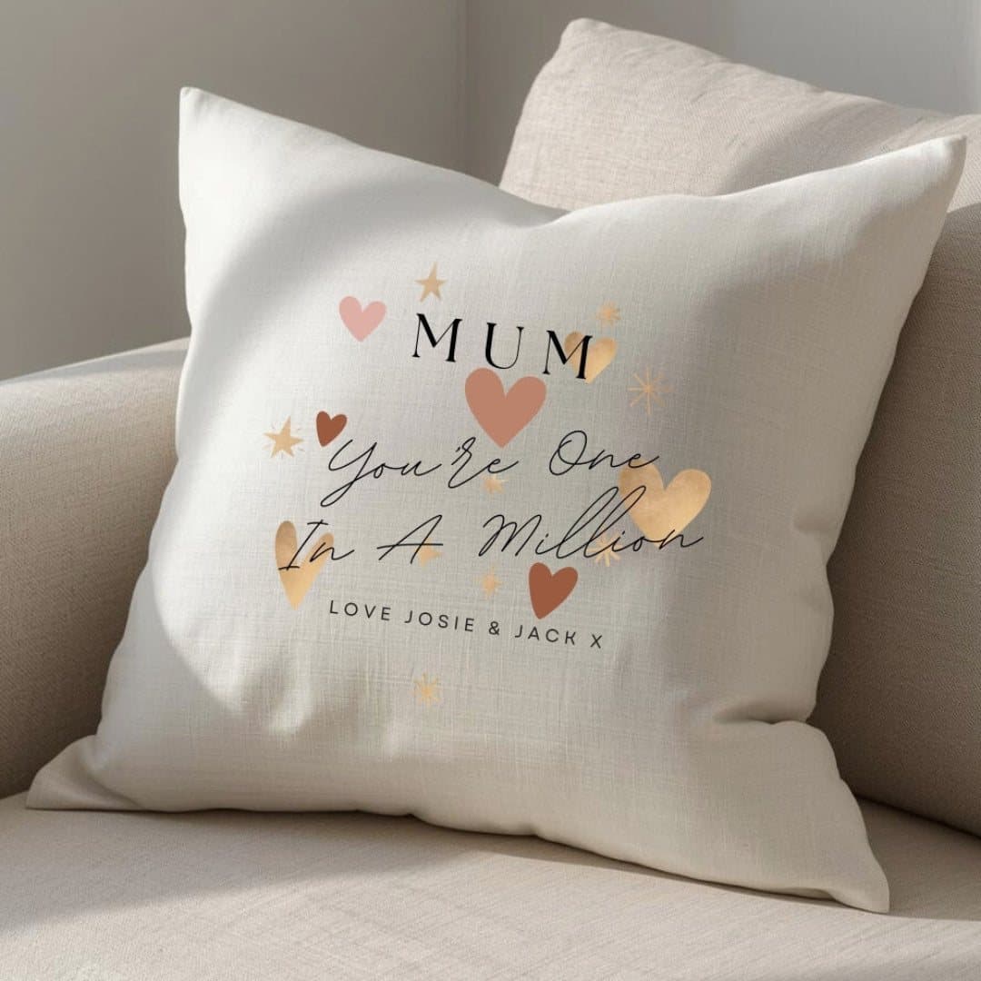 Personalised Mum You're One In A Million cushion in linen-look fabric