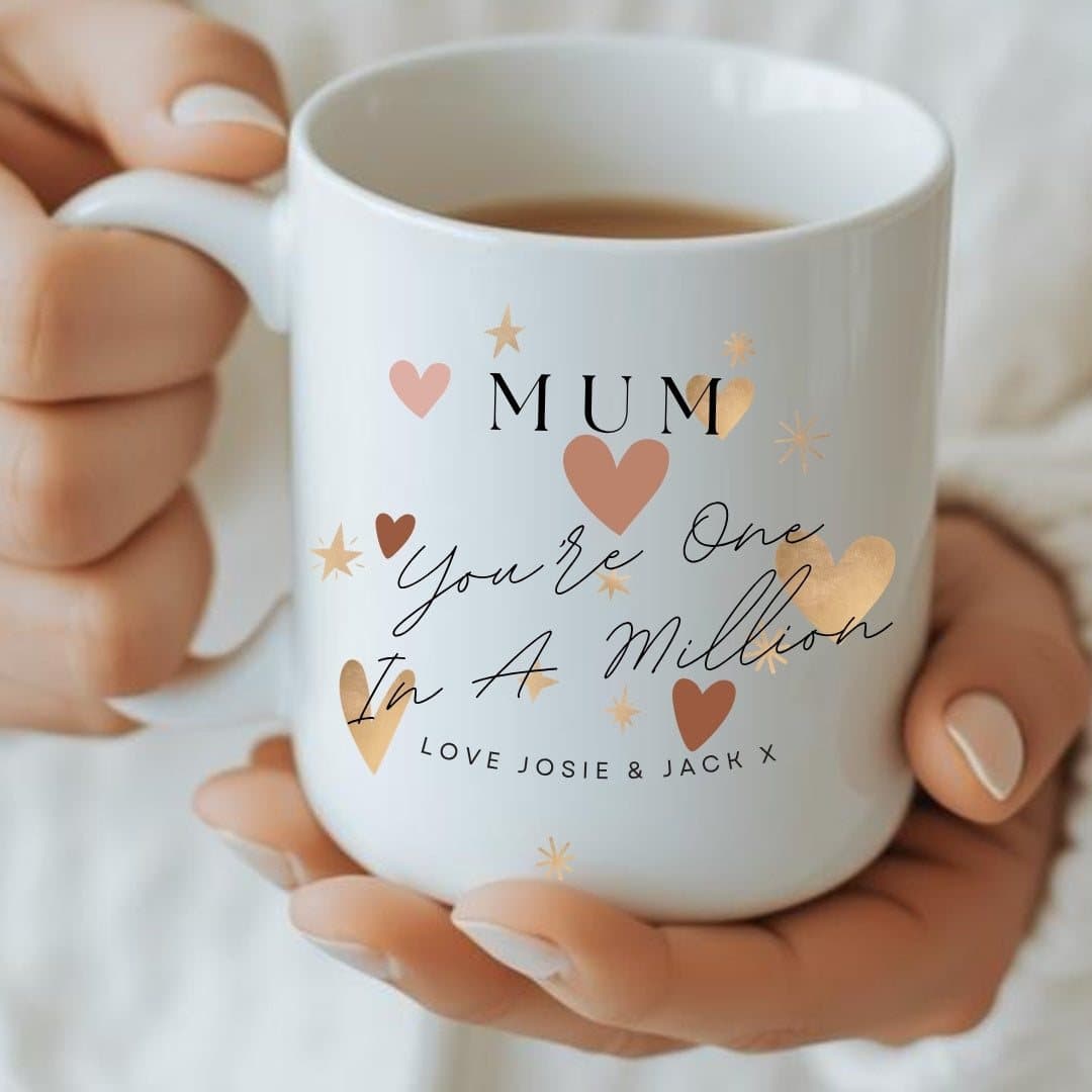 Personalised ceramic mug with a Mum design printed on it