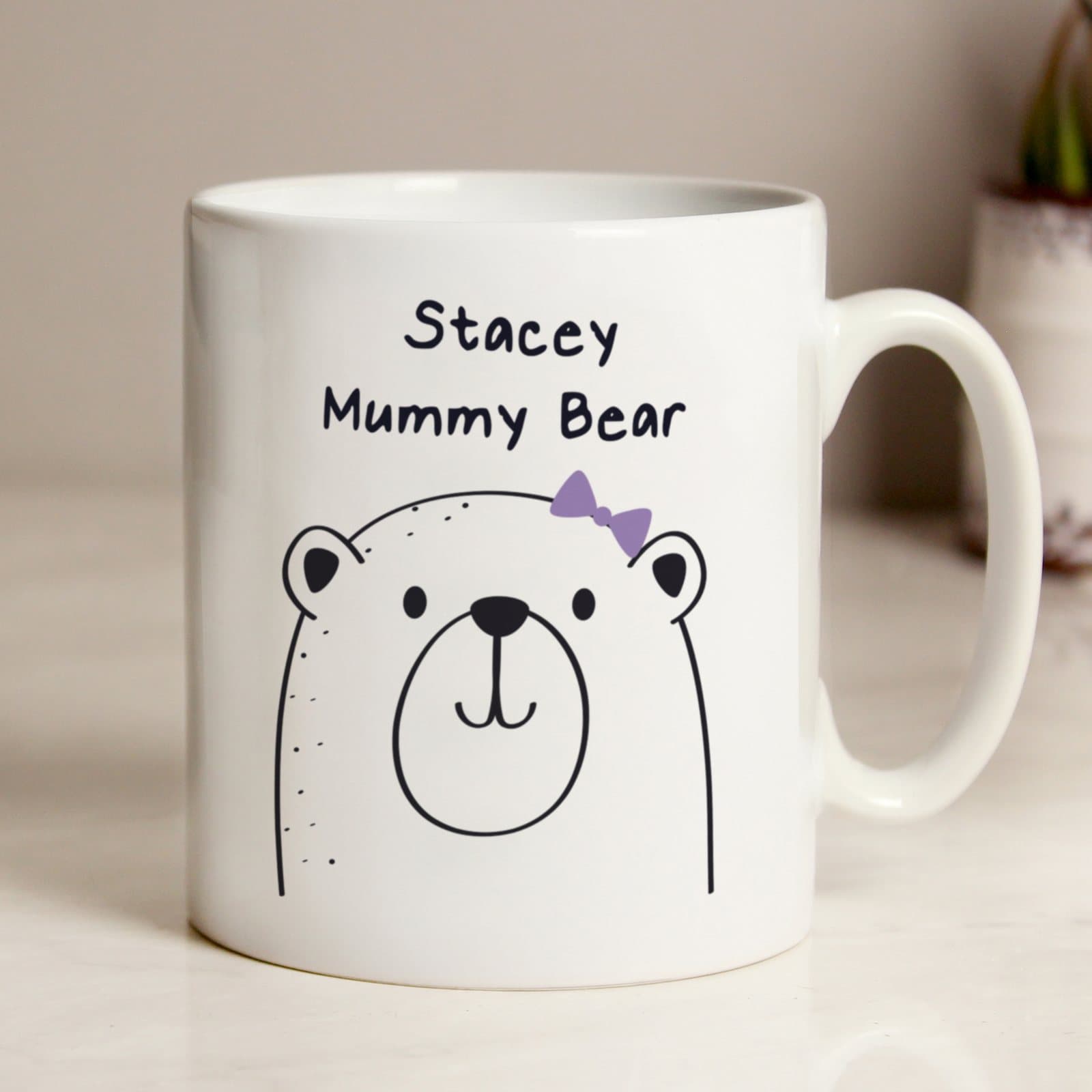 Personalised ceramic Mummy Bear mug with a name on the front