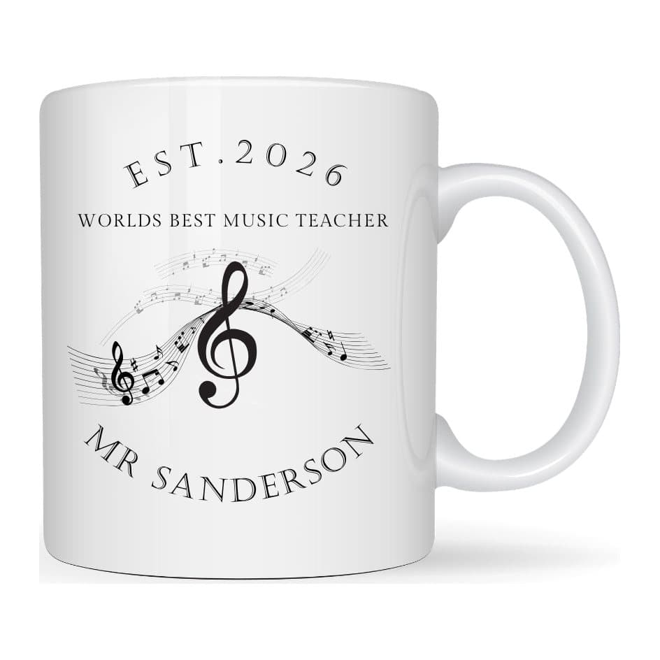 Personalised musicians mug with a music-themed design printed on both sides