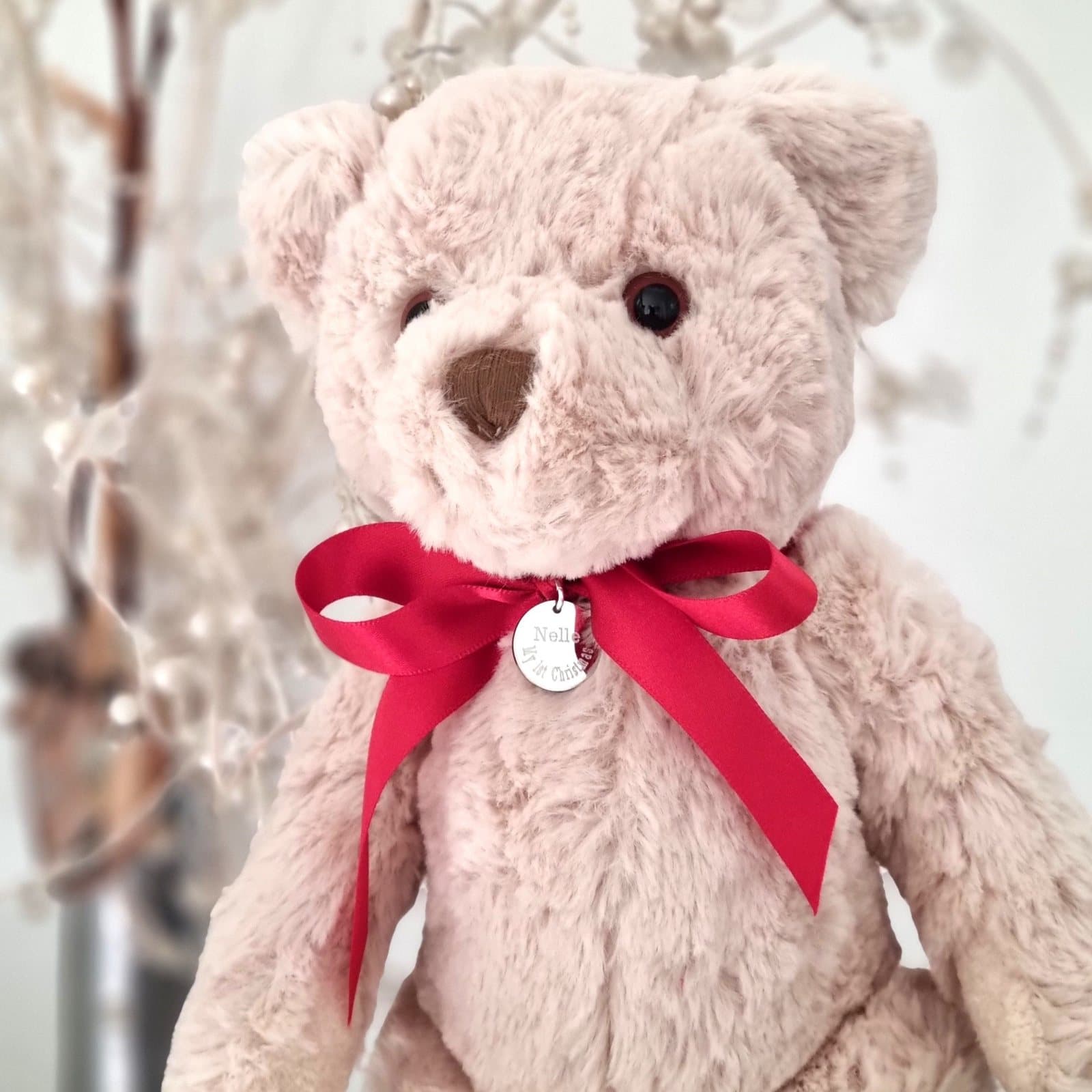Personalised My 1st Christmas teddy bear with engraved stainless steel charm