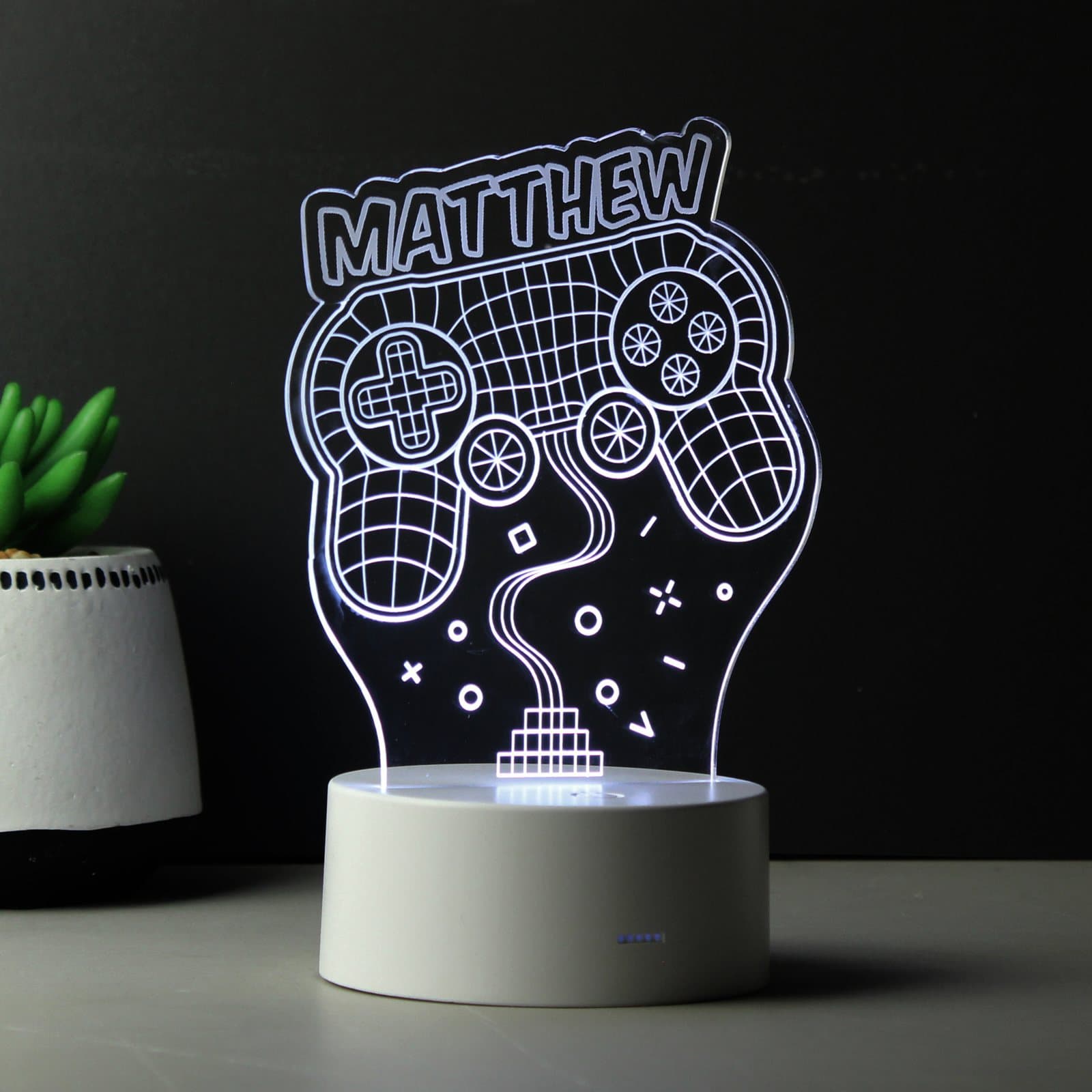 Gaming LED night light with an acrylic sign and a personalised name