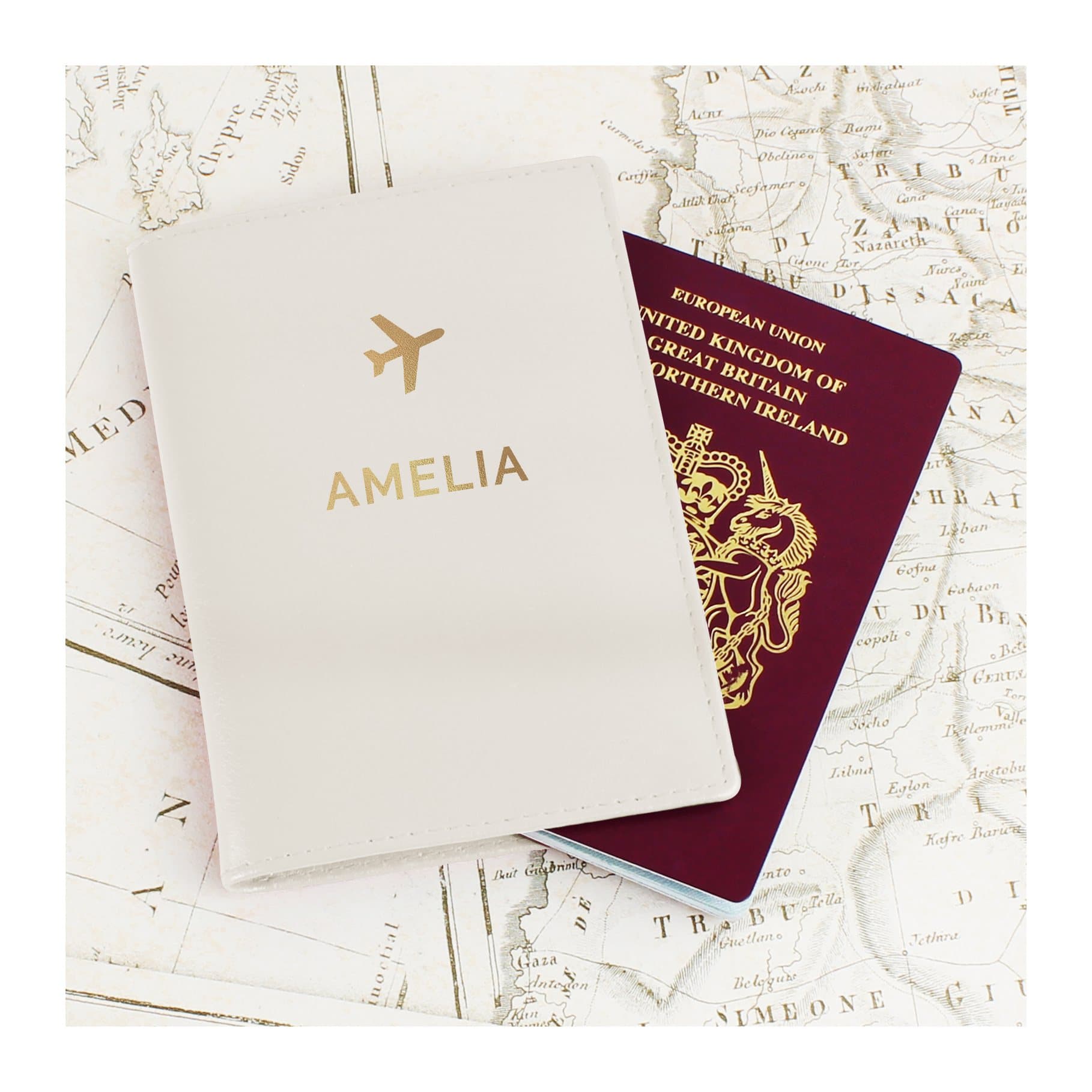Leather passport holder personalised with a name