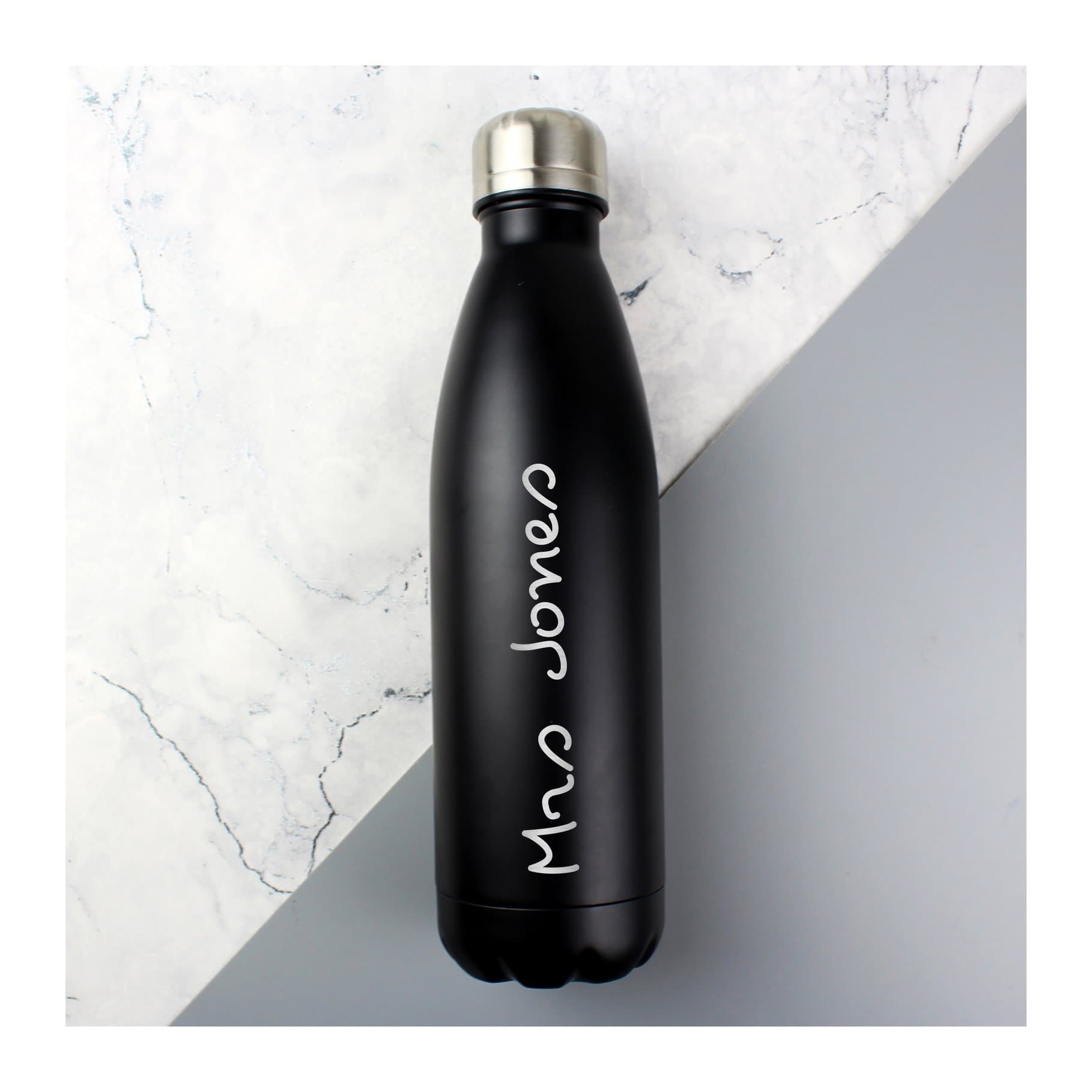 Matte stainless steel insulated drinks bottle with screw cap in black and pink
