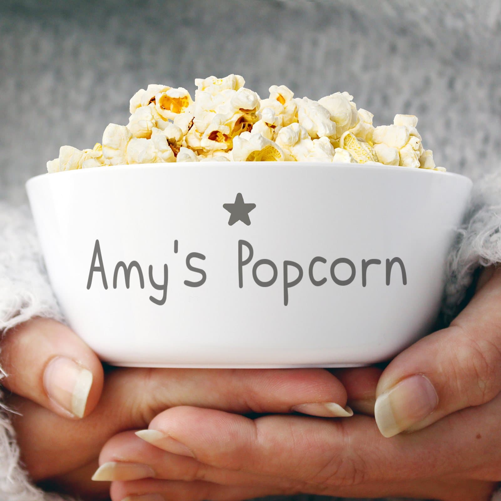 Plastic snack and treat bowl personalised with a line of text