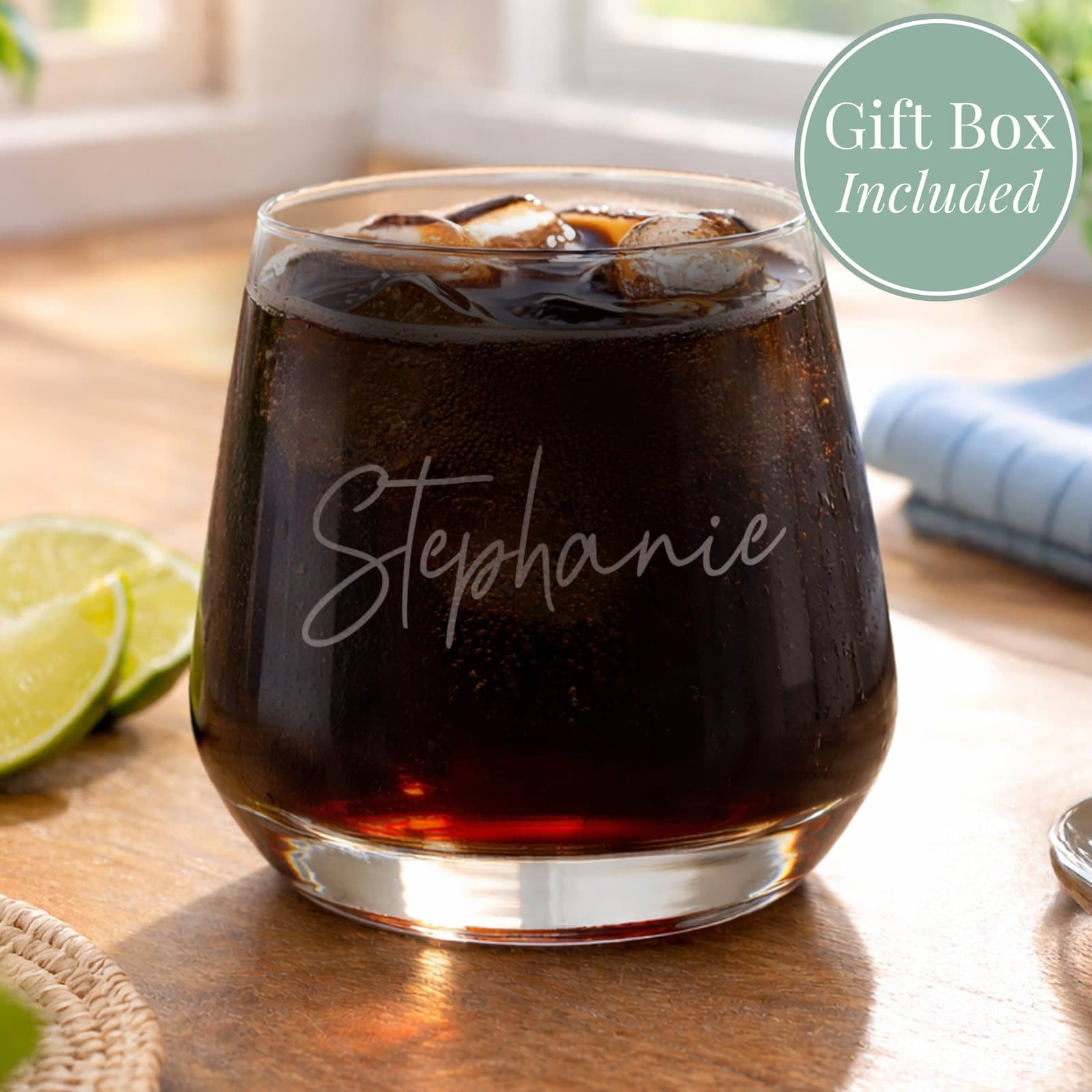 Personalised name only glass tumbler