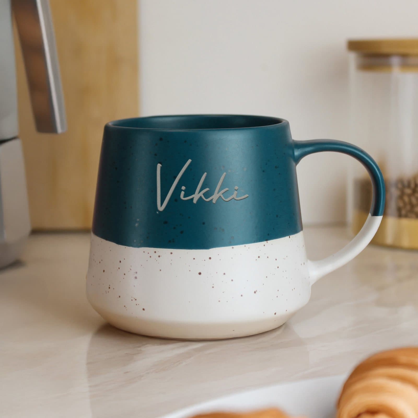 Personalised speckled ceramic mug with a name