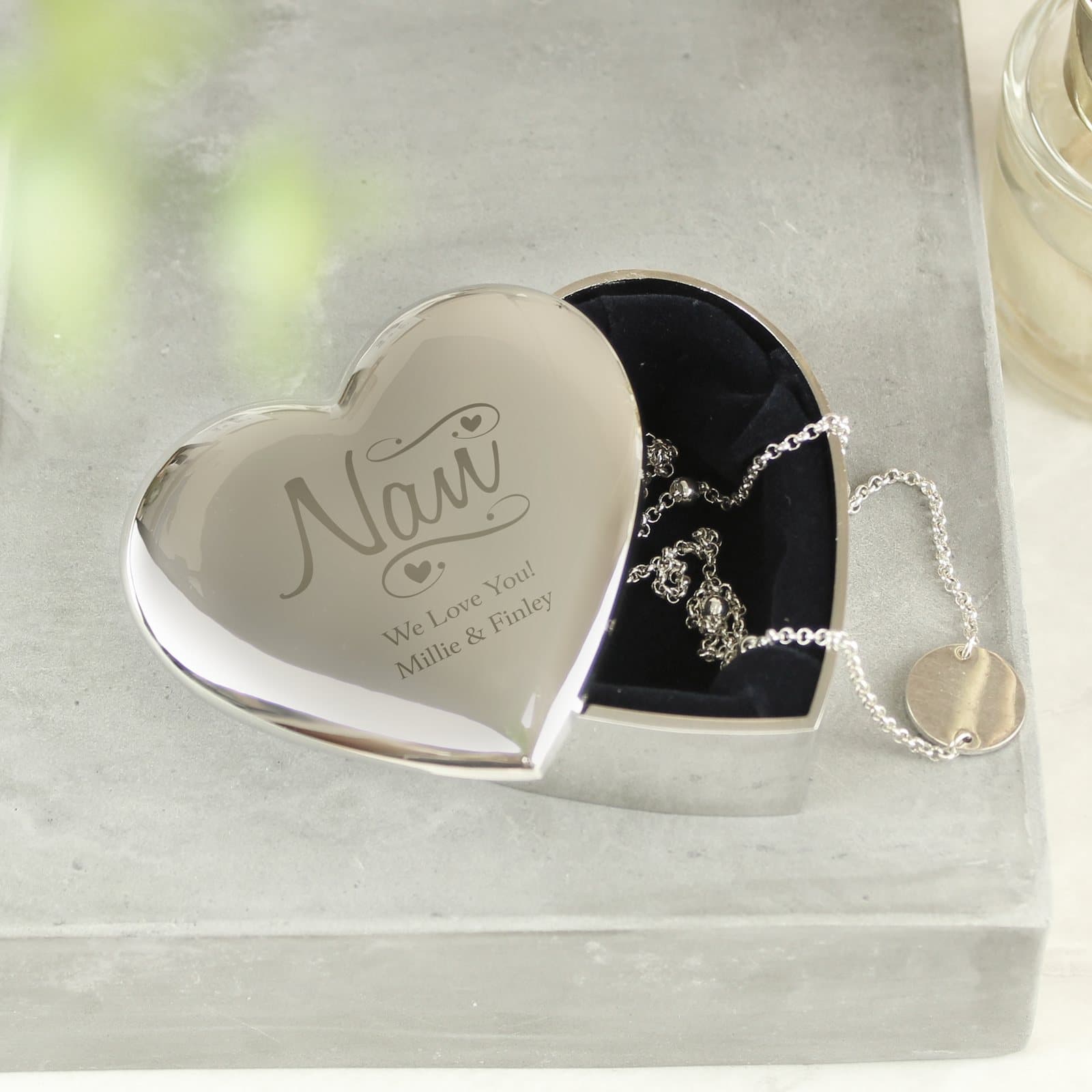 Personalised Nan trinket box with swirls and hearts design