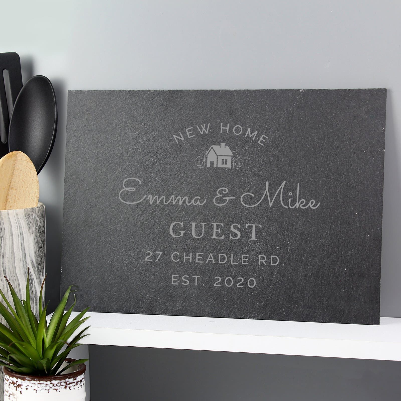 Personalised slate placemat with lines of text