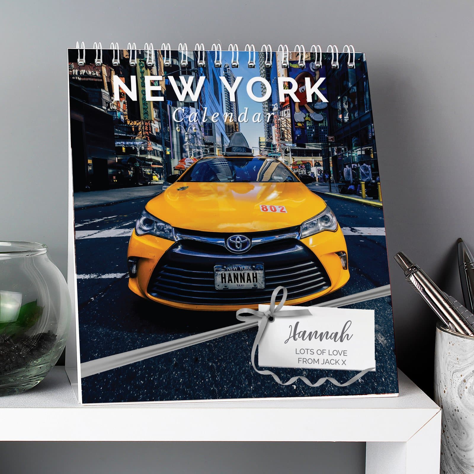 Personalised New York desk calendar with a name on the front cover