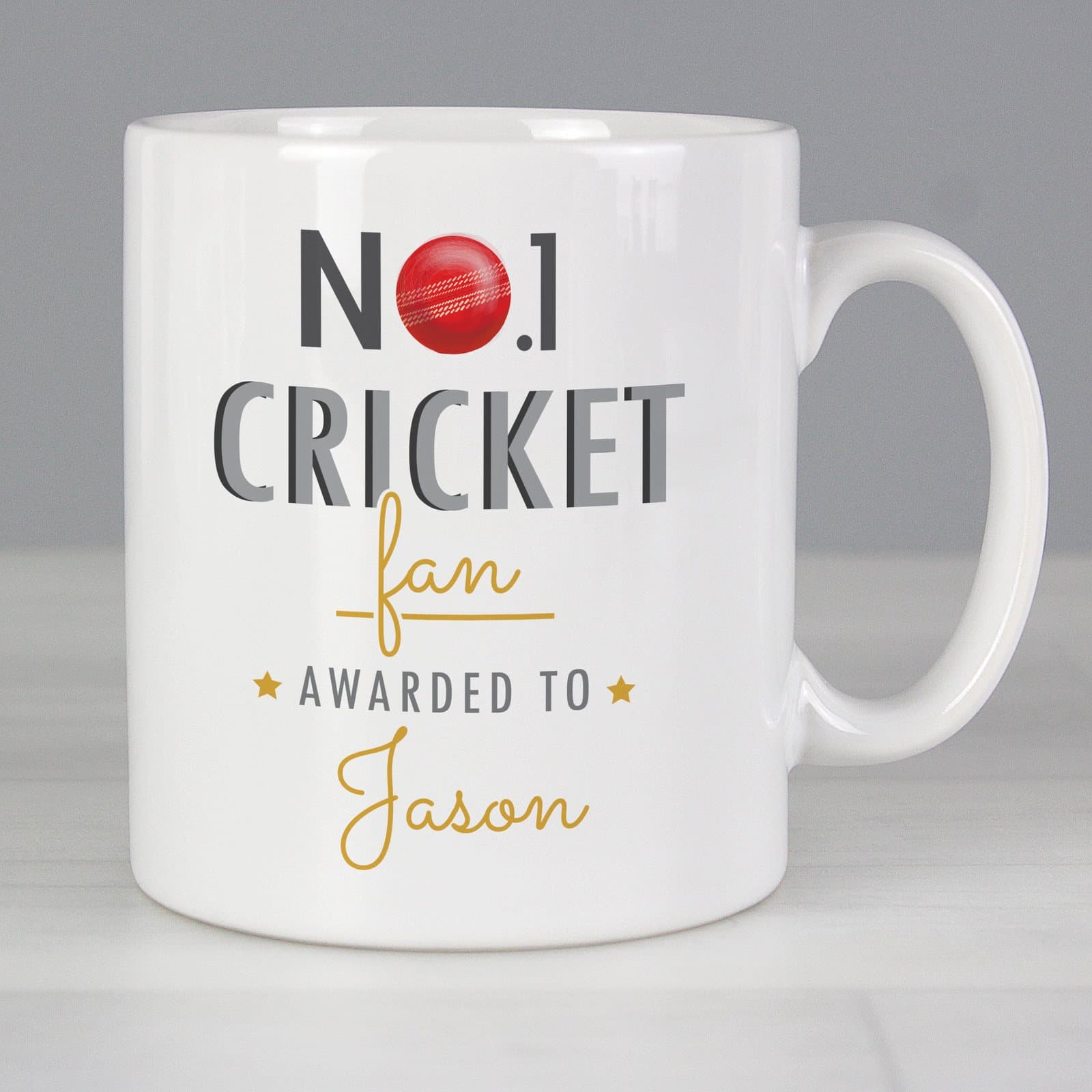 Ceramic No.1 Cricket Fan mug personalised with a name