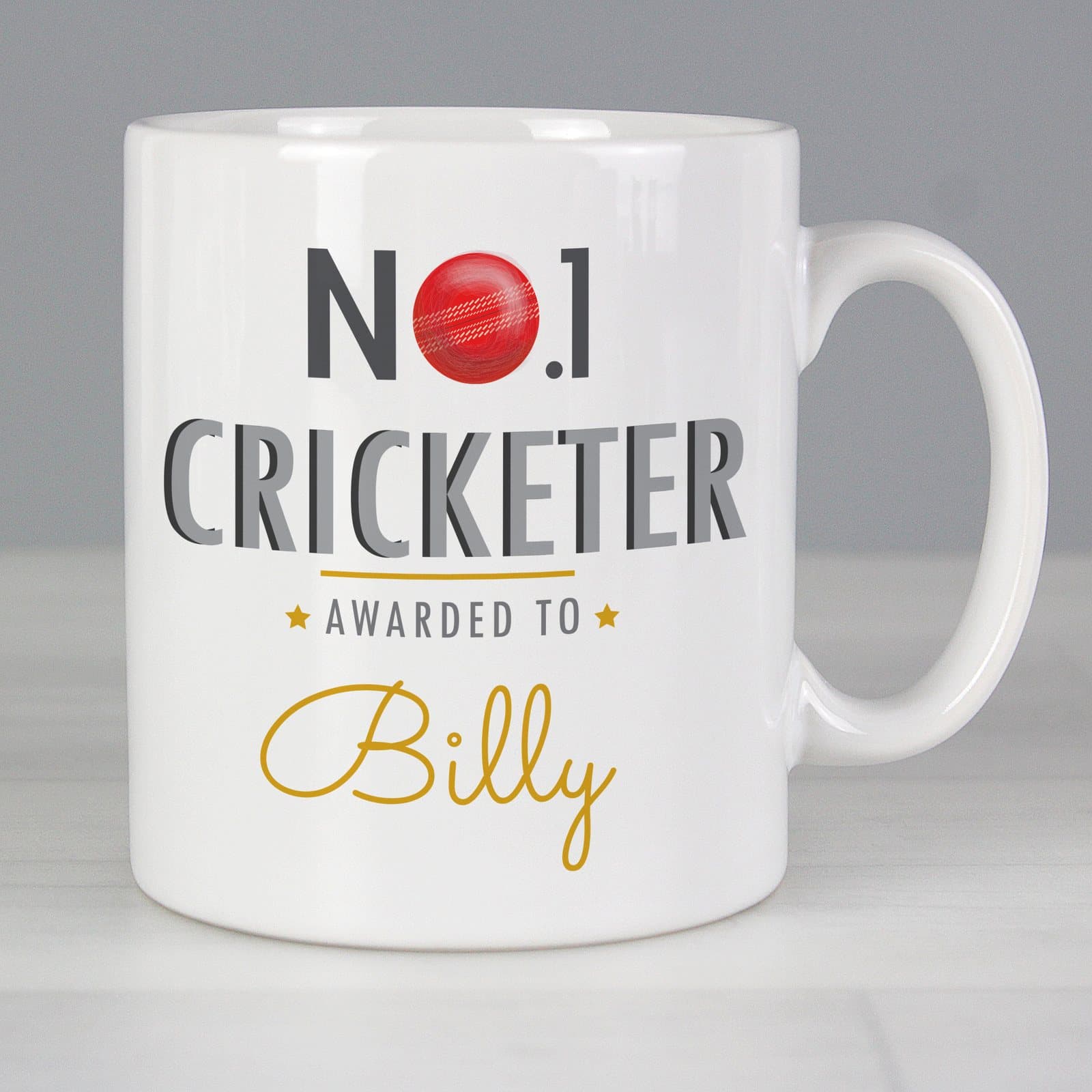 Ceramic No.1 Cricketer mug personalised with a name
