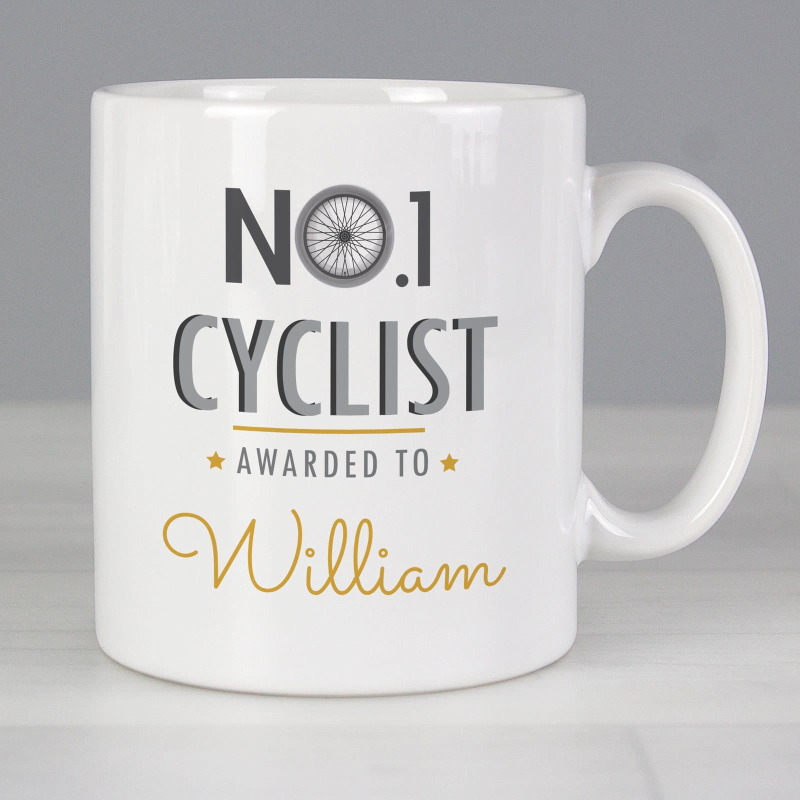Ceramic No.1 Cyclist mug personalised with a name