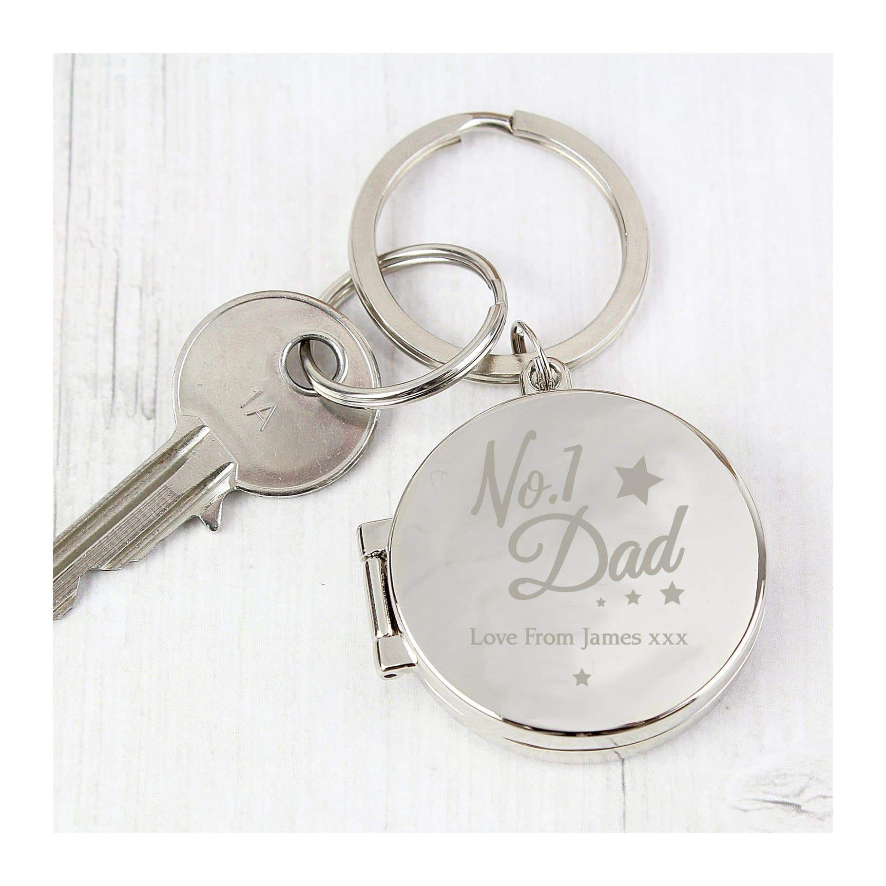 Silver finish No.1 Dad photo keyring