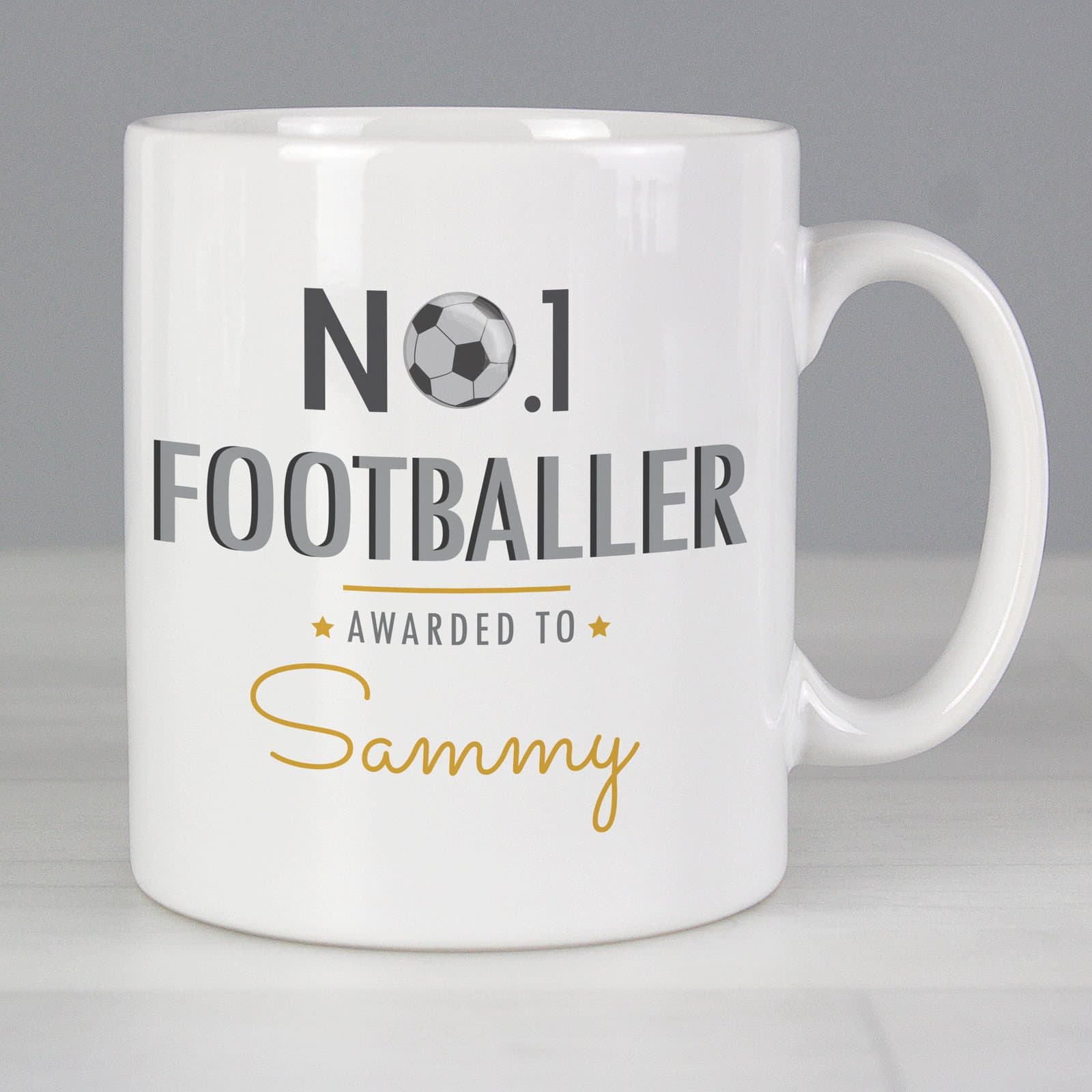 Ceramic No.1 Footballer mug personalised with a name