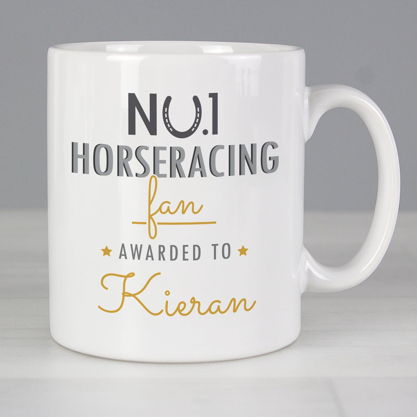 Ceramic No.1 Horseracing Fan mug personalised with a name