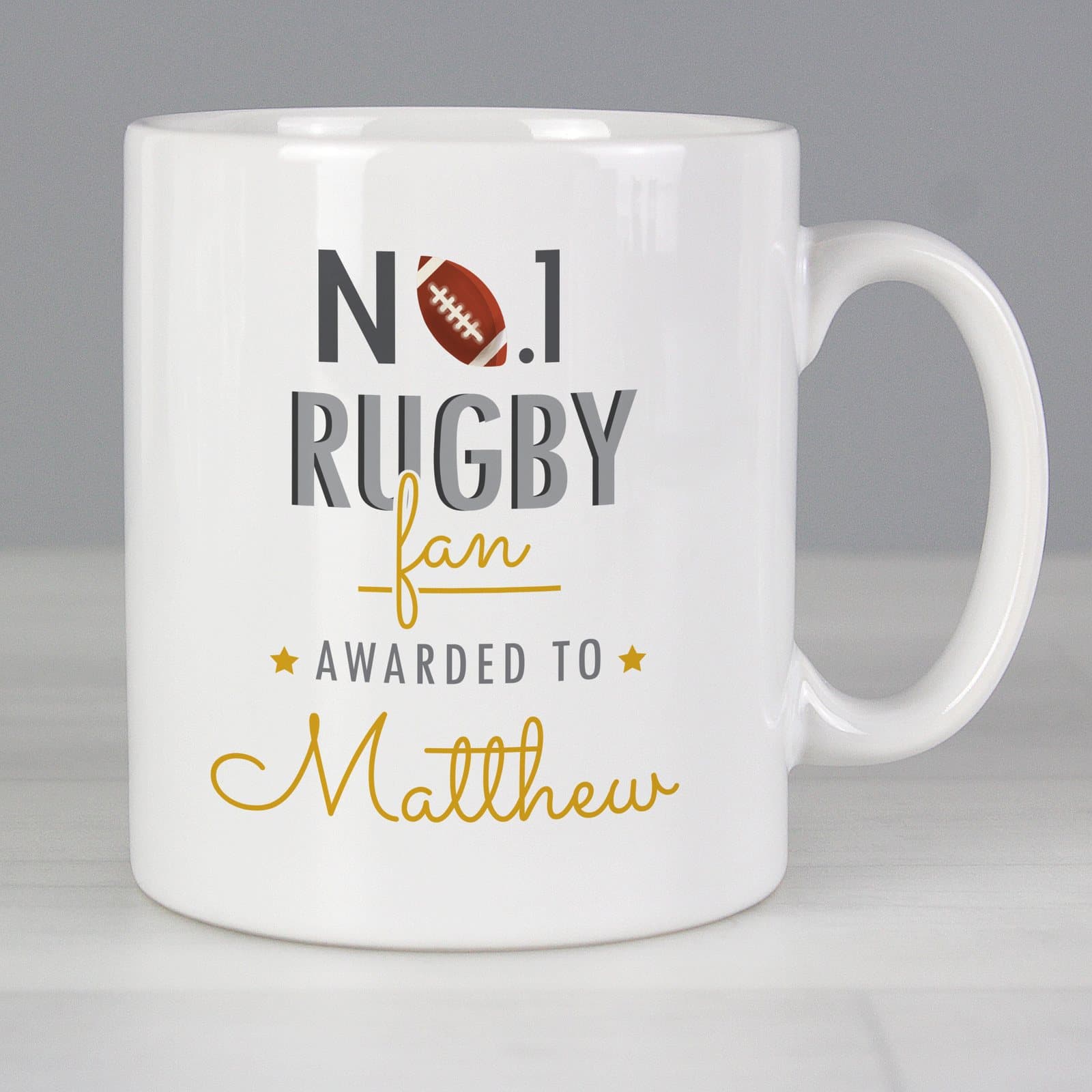 Ceramic No.1 Rugby Fan mug personalised with a name