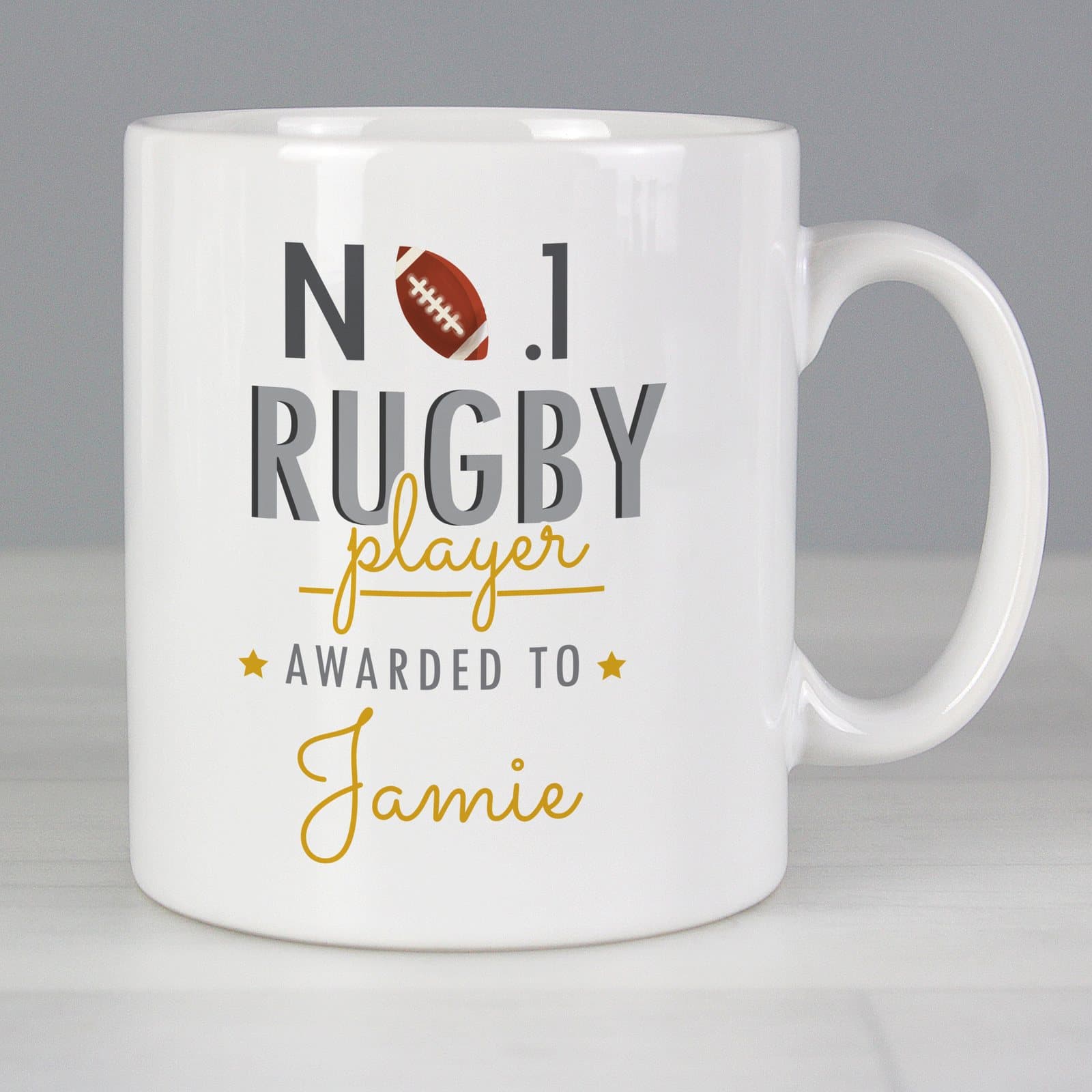 Personalised No.1 Rugby Player ceramic mug with a name on the front